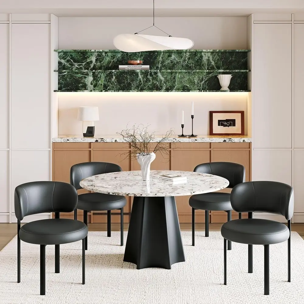Dining Chairs Set of 4 Round holstered Dining Room Chairs Curved Backrest Faux Leather Chair with Carbon Steel Legs, Mid Cent
Dining Chairs Set of 4 Round holstered Dining Room Chairs Curved Backrest Faux Leather Chair with Carbon Steel Legs, Mid Cent