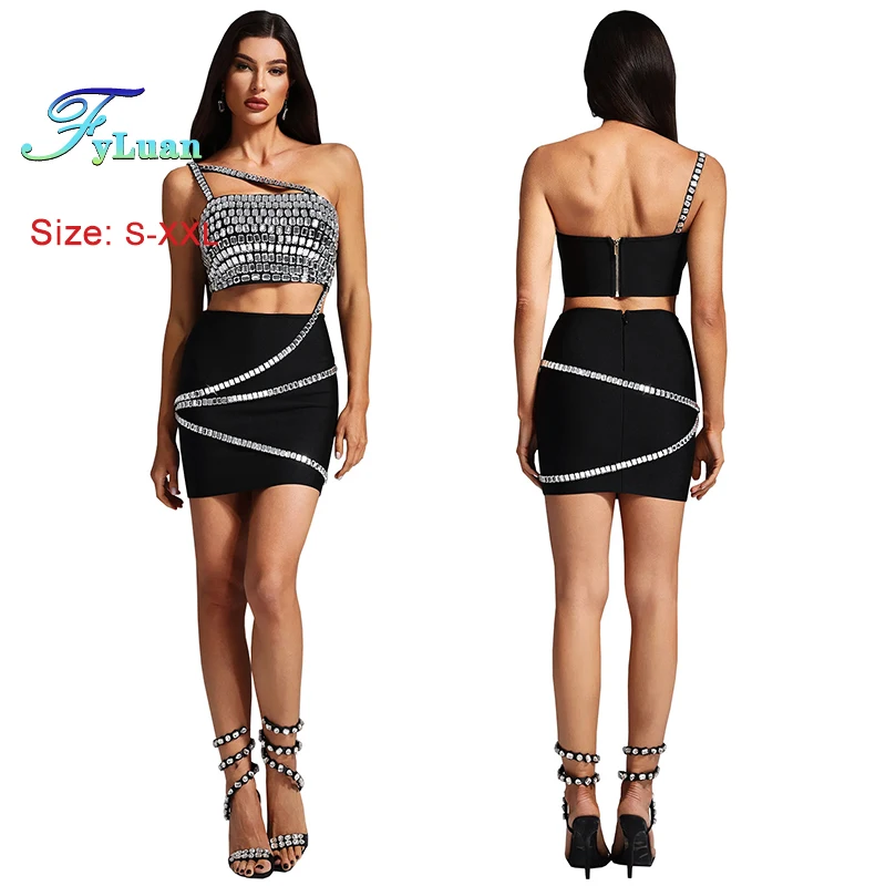 2025 Summer New Women's Short Skirt Sets Set Diamonds Slanted Shoulder Tops And Temperament Mini Skirt Prom Gowns Two-Piece Set
2025 Summer New Women's Short Skirt Sets Set Diamonds Slanted Shoulder Tops And Temperament Mini Skirt Prom Gowns Two-Piece Set