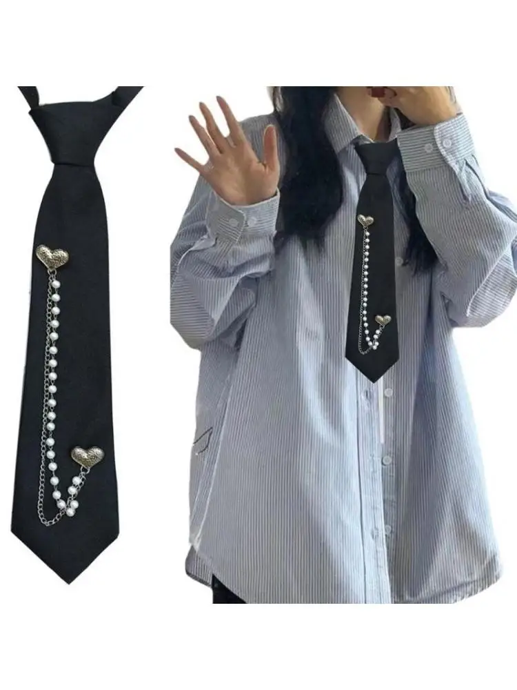 39BD Heart Beads Chain Black Necktie for Students Preppy Campus Gothic Pre Tied Tie
39BD Heart Beads Chain Black Necktie for Students Preppy Campus Gothic Pre Tied Tie