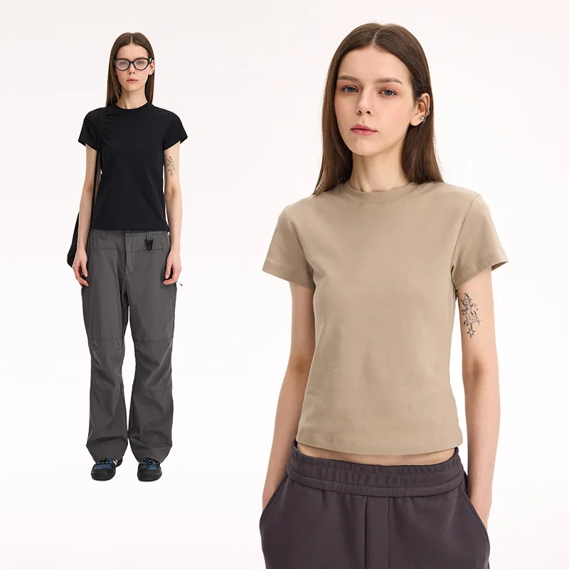 Slim Fit Cotton Crew Neck T-Shirt Straight Shoulder Short Sleeve Skin-Friendly Stretch Base Top Solid Color American Spice Girl
Slim Fit Cotton Crew Neck T-Shirt Straight Shoulder Short Sleeve Skin-Friendly Stretch Base Top Solid Color American Spice Girl