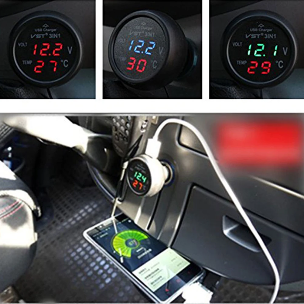 3 in 1 USB Car Charger LCD Digital Dual Display 12V/24V Auto Voltmeter Thermometer Digital LED Car Voltmeter Thermometer
3 in 1 USB Car Charger LCD Digital Dual Display 12V/24V Auto Voltmeter Thermometer Digital LED Car Voltmeter Thermometer