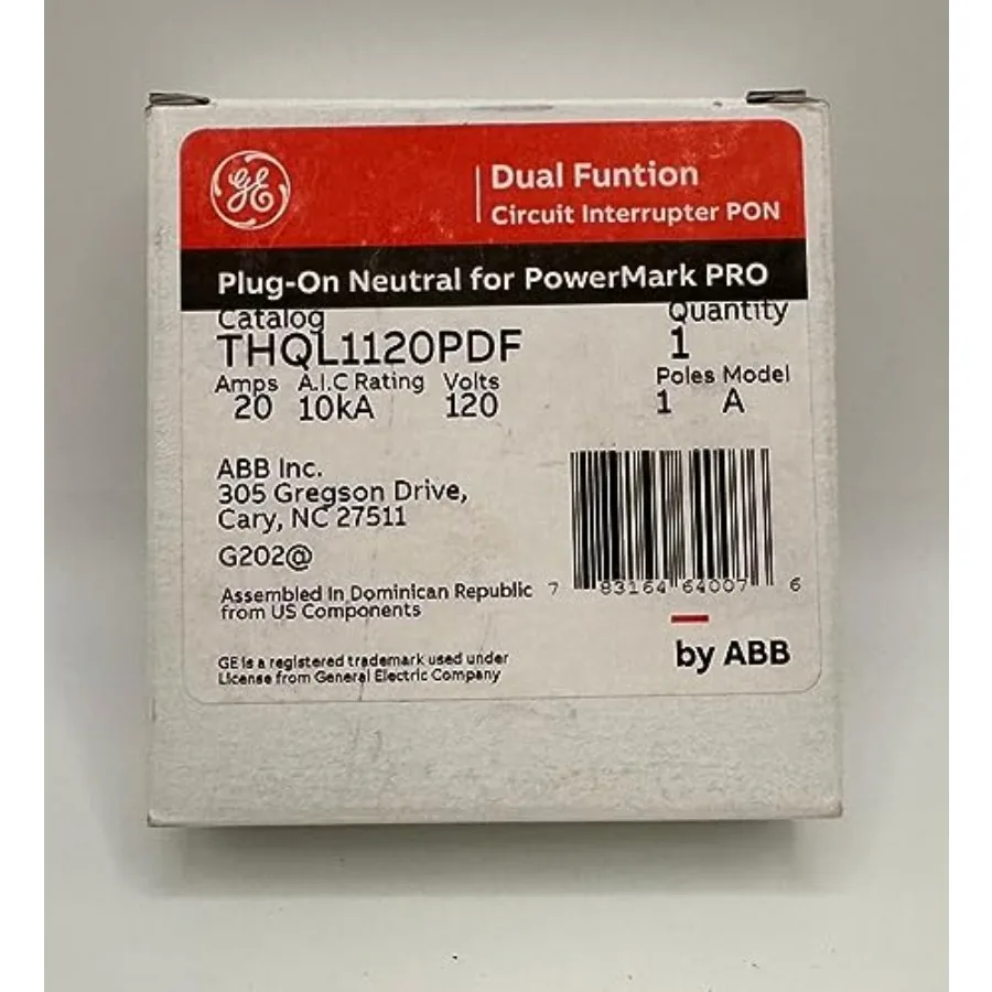THQL1120PDF Single-Pole Dual Function Plug-on Afci/Gfci Circuit Breaker, 120 Vac, 20 Amp, 10 Kaic
THQL1120PDF Single-Pole Dual Function Plug-on Afci/Gfci Circuit Breaker, 120 Vac, 20 Amp, 10 Kaic