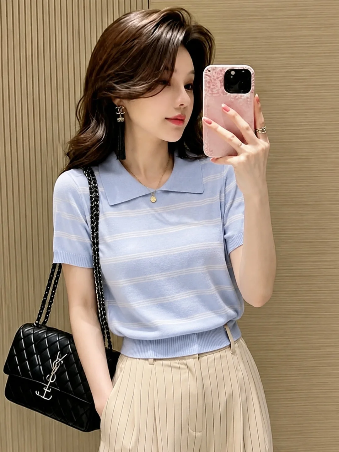 Korean College Style Slim Fit Striped Ice Silk Knitted Shirt Short Sleeve Turn-down Collar Summer Fashion Versatile Top
Korean College Style Slim Fit Striped Ice Silk Knitted Shirt Short Sleeve Turn-down Collar Summer Fashion Versatile Top
