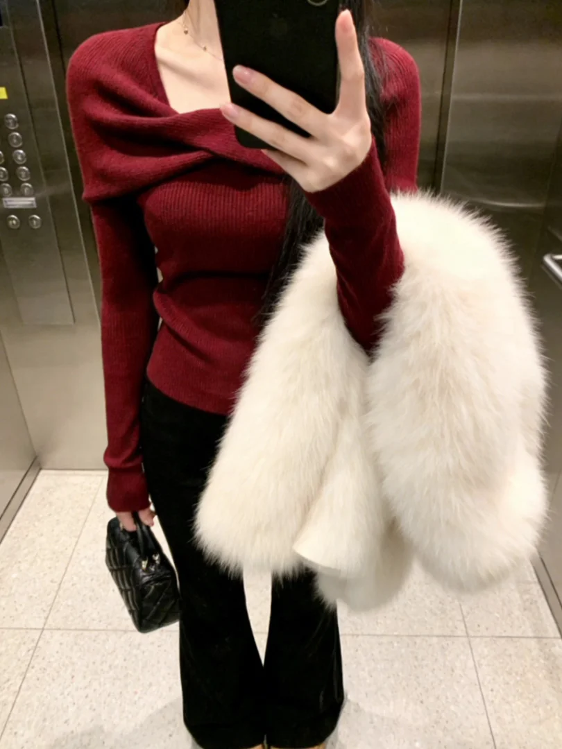 Unique Beautiful Korean Sle Red Knitted Long Sve ort Spring Faion High End Luxury Top Super Sli Women's irt
Unique Beautiful Korean Sle Red Knitted Long Sve ort Spring Faion High End Luxury Top Super Sli Women's irt