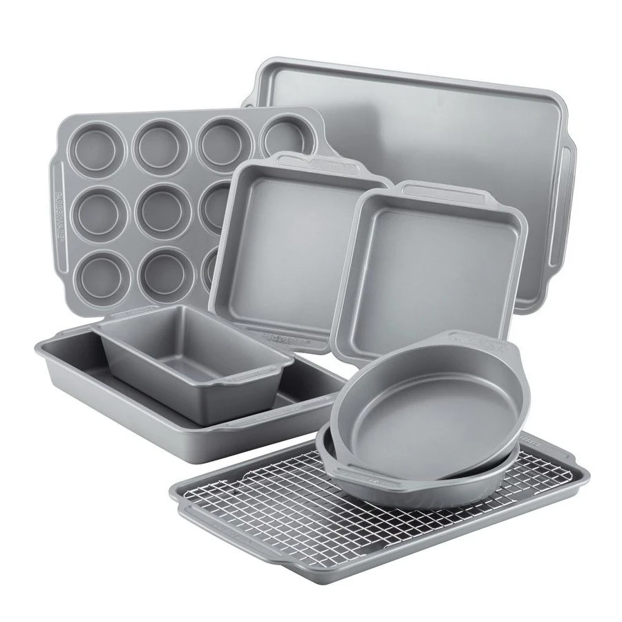 Nonstick Steel Bakeware Set with Cooling Rack, Baking Pan and Cookie Sheet Set with Nonstick Bread Pan and Cooling Grid, 10Piece
Nonstick Steel Bakeware Set with Cooling Rack, Baking Pan and Cookie Sheet Set with Nonstick Bread Pan and Cooling Grid, 10Piece