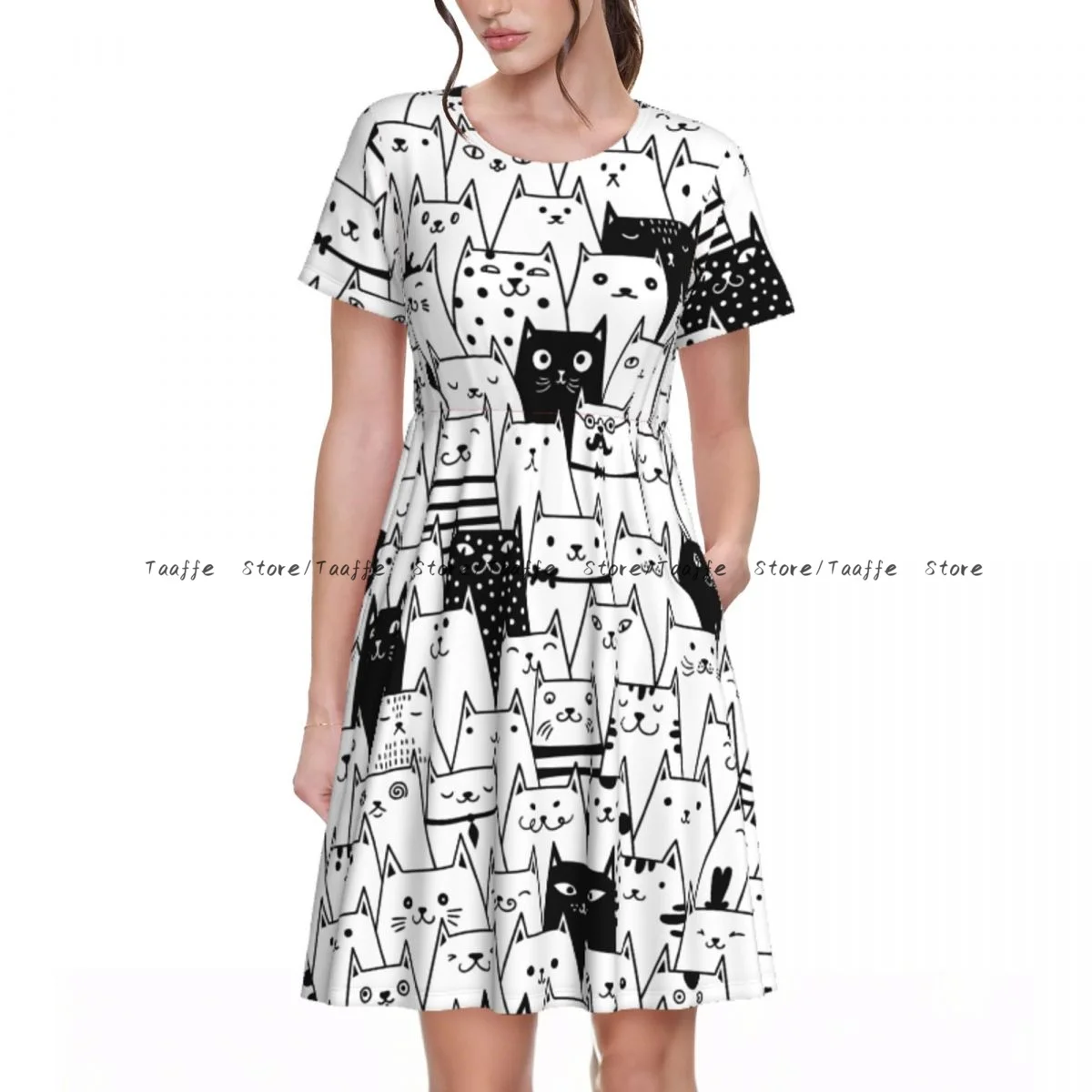Elegant Women Dress Little Feral Cat Turn-down Collar Short Sleeve Body-Shaping Street Robe
Elegant Women Dress Little Feral Cat Turn-down Collar Short Sleeve Body-Shaping Street Robe