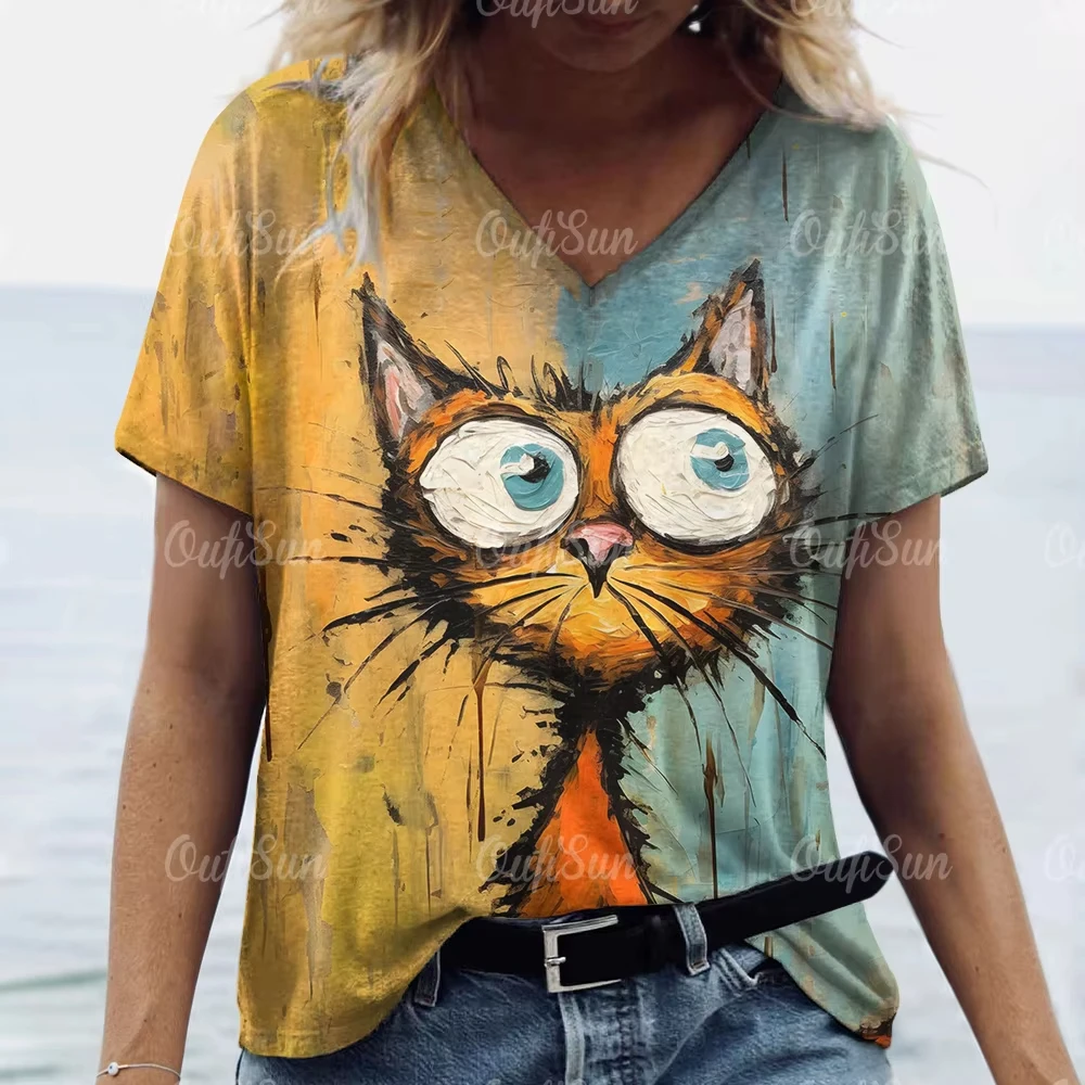 Summer Women's T Shirt Cat 3D Printed T-Shirt Casual Short Sleeve V-neck 3d Tshirt Fashion Streetwear Female Oversized Clothing
Summer Women's T Shirt Cat 3D Printed T-Shirt Casual Short Sleeve V-neck 3d Tshirt Fashion Streetwear Female Oversized Clothing
