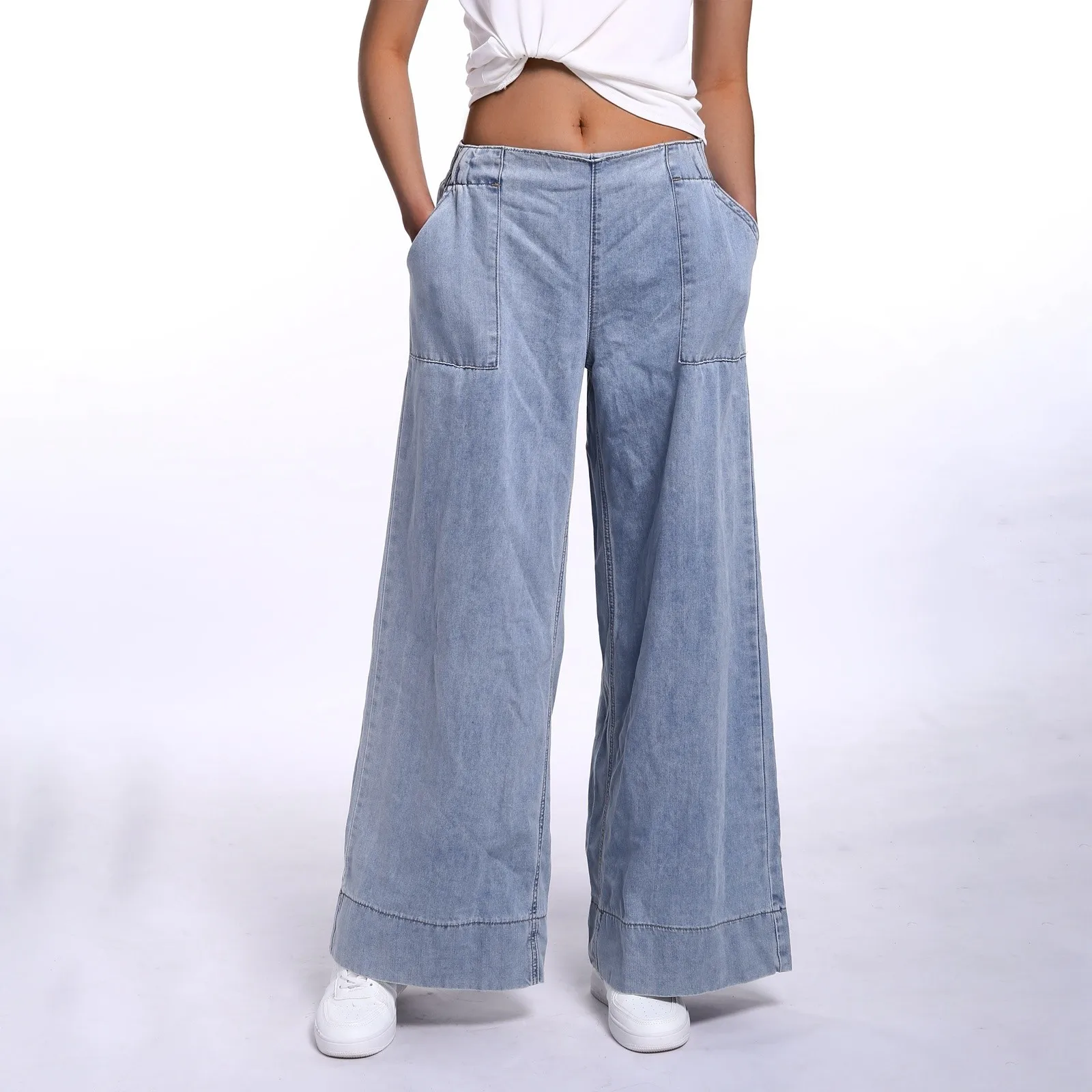 American Style Denim Pants Streetwear Women'S Fashionable Low Waist Denim Pants With Elastic Waist Wide Leg Pants For Women
American Style Denim Pants Streetwear Women'S Fashionable Low Waist Denim Pants With Elastic Waist Wide Leg Pants For Women