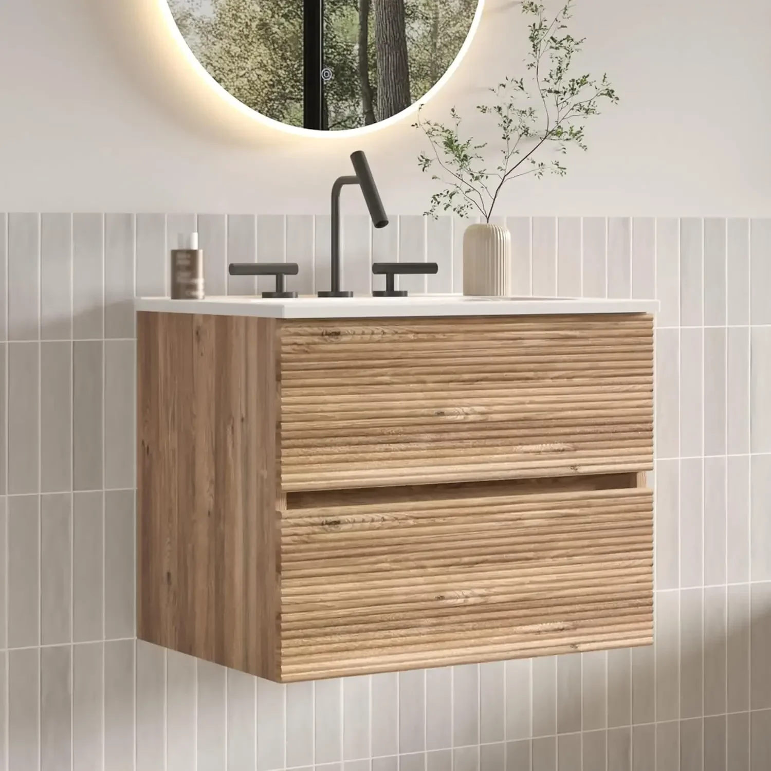 24" Wall Mounted Bathroom Vanity with Ceramic Sink Soft Close Drawers Rough Oak Small Apartment Customized
24" Wall Mounted Bathroom Vanity with Ceramic Sink Soft Close Drawers Rough Oak Small Apartment Customized