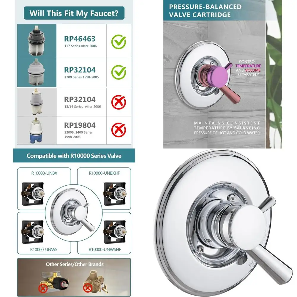 Universal Shower Trim Kit for 17/1700 Series, Chrome Cover Plate with Handle, Cartridge Not Included
Universal Shower Trim Kit for 17/1700 Series, Chrome Cover Plate with Handle, Cartridge Not Included