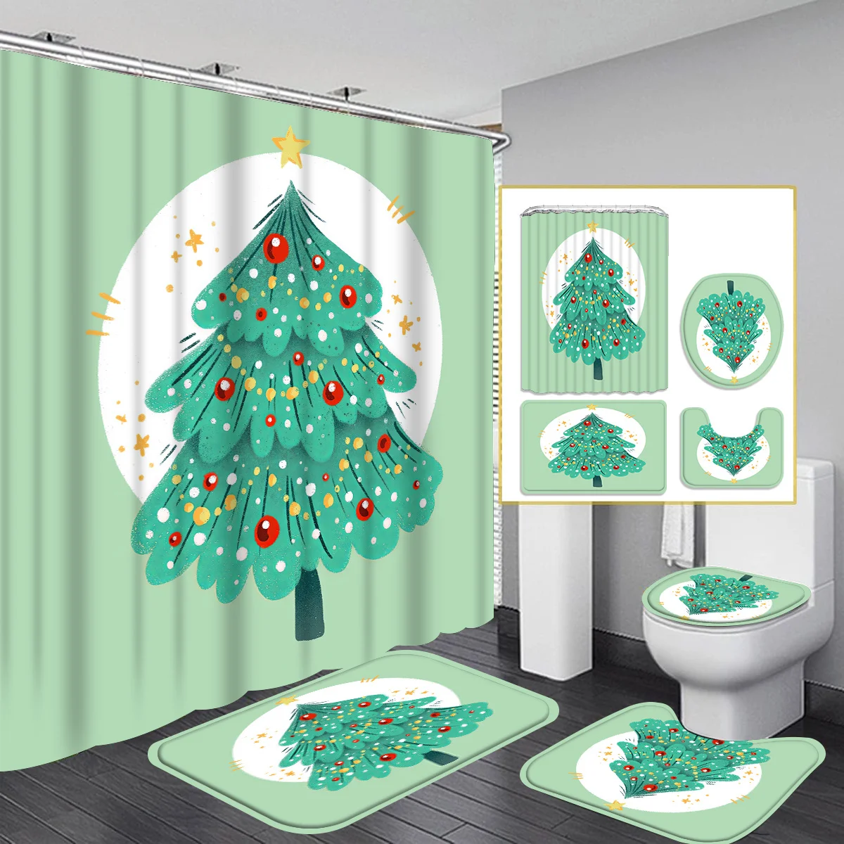 Набор декора для ванной комнаты «Рождественская елка», моющаяся полиэстеровая занавеска для душа с 12 крючками, крышка унитаза и коврик для ванны, не отбеливается
Набор декора для ванной комнаты «Рождественская елка», моющаяся полиэстеровая занавеска для душа с 12 крючками, крышка унитаза и коврик для ванны, не отбеливается