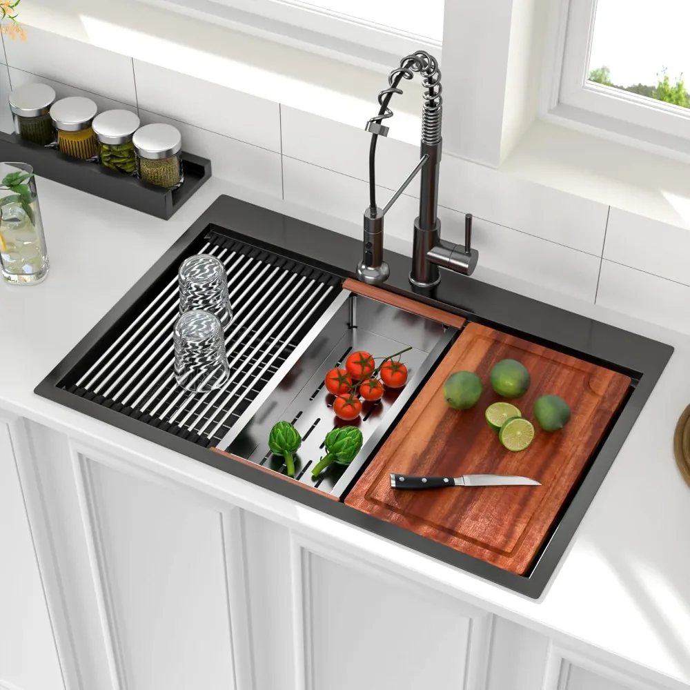 33x22 drop in kitchen sink workstation black kitchen sink sus304 16 gauge stainless steel single bowl top mount gunmetal black 
33x22 drop in kitchen sink workstation black kitchen sink sus304 16 gauge stainless steel single bowl top mount gunmetal black