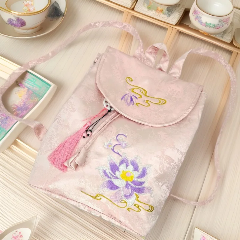 Lightweight polyester Chinese-style embroidered backpack, waterproof girls' small schoolbag
Lightweight polyester Chinese-style embroidered backpack, waterproof girls' small schoolbag