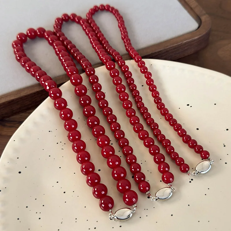 Classic 6 8 10mm Red Color Glass Beads Strand Beaded Necklace for Women Silver Plated Ingot Clasp Sweater Chain Choker
Classic 6 8 10mm Red Color Glass Beads Strand Beaded Necklace for Women Silver Plated Ingot Clasp Sweater Chain Choker