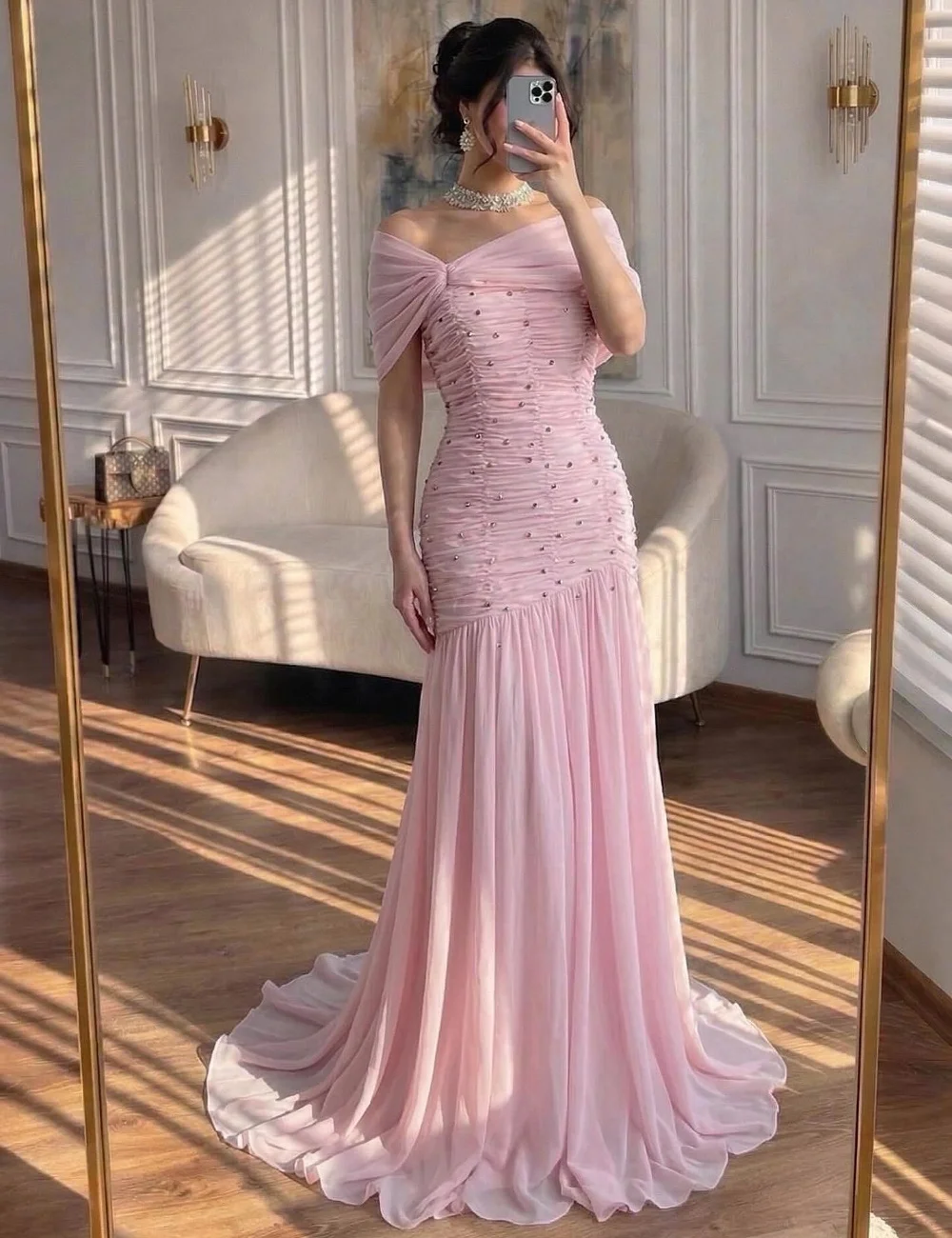 Customized Formal Chiffon Pleat Sequined Trumpet Off-the-shoulder Long Evening Dresses Luxury Celebrity Fashion
Customized Formal Chiffon Pleat Sequined Trumpet Off-the-shoulder Long Evening Dresses Luxury Celebrity Fashion