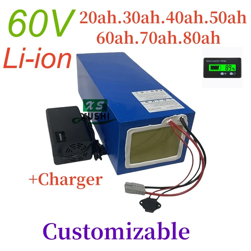 XS 60V 20Ah 30Ah 40Ah 50Ah 60Ah 70Ah 80Ah Lithium Ion Battery Pack for 1kw 2kw 3kw 4kw 5kw +Charger.
XS 60V 20Ah 30Ah 40Ah 50Ah 60Ah 70Ah 80Ah Lithium Ion Battery Pack for 1kw 2kw 3kw 4kw 5kw +Charger.