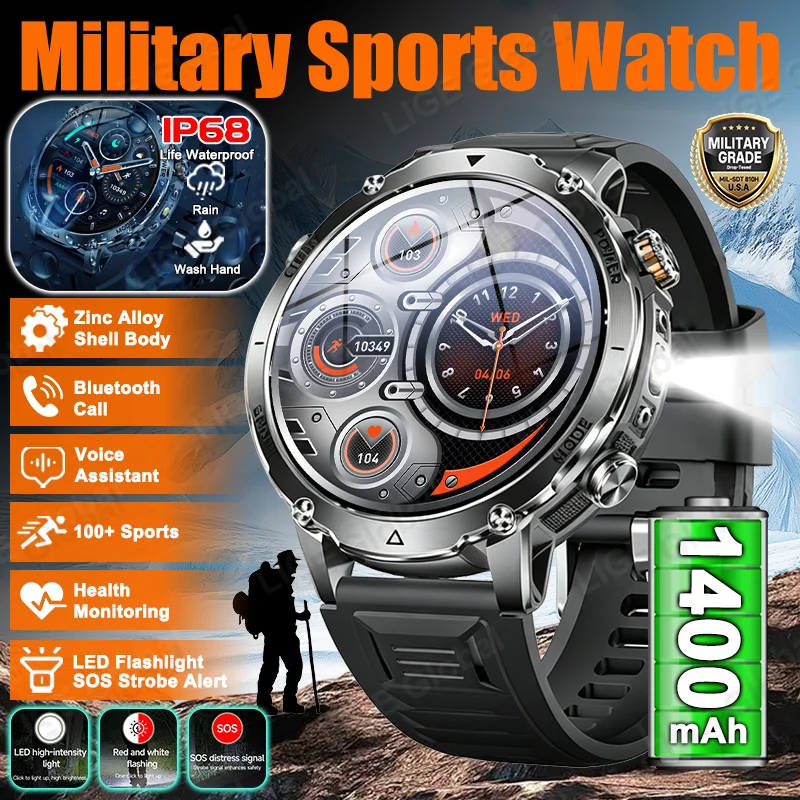 LIGE 2026 New 1400mAh Ultra Battery Military TANK Smart Watch IP68 Waterproof Heart Rate Tactical Flashlight Men Sports Bracelet
LIGE 2026 New 1400mAh Ultra Battery Military TANK Smart Watch IP68 Waterproof Heart Rate Tactical Flashlight Men Sports Bracelet