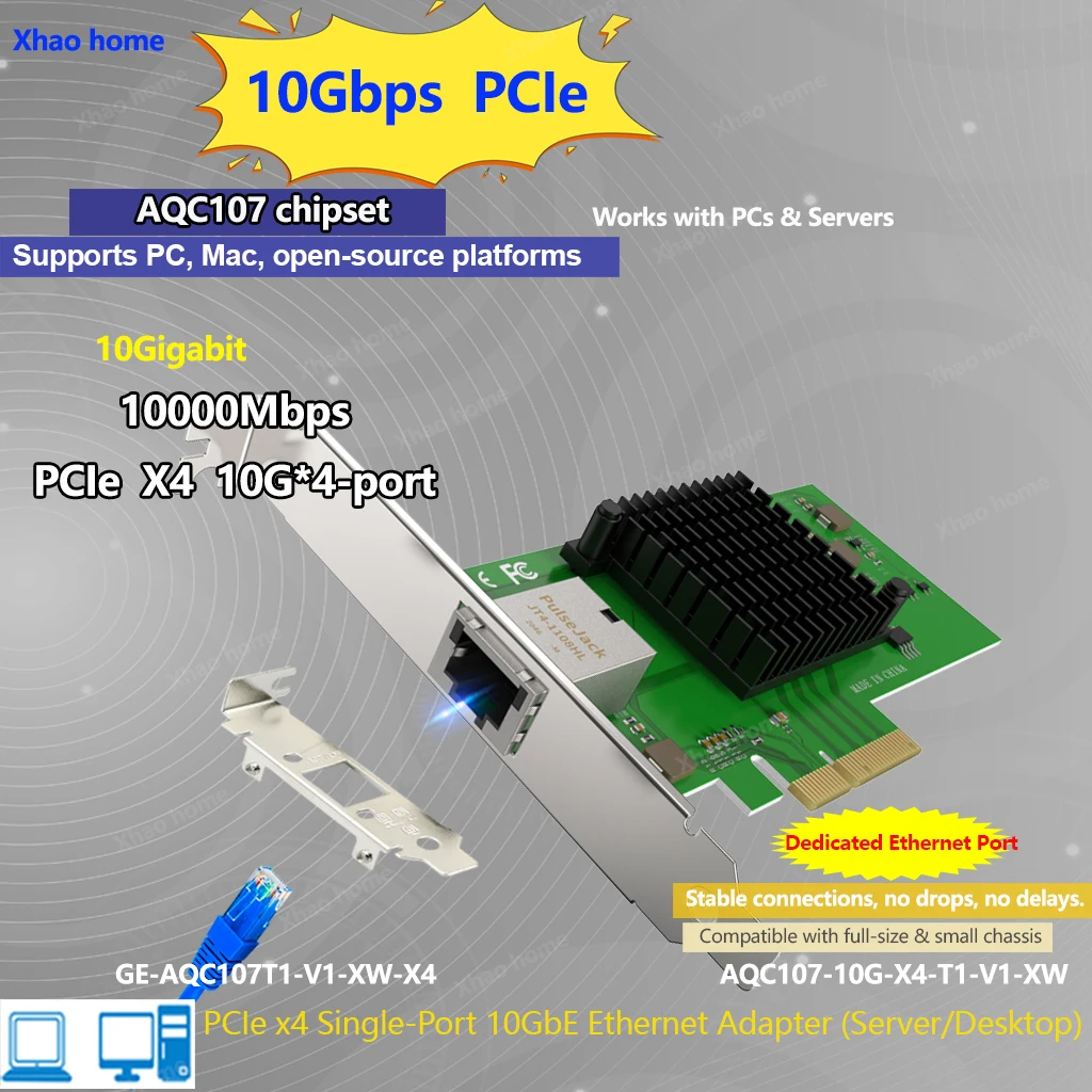 10 Гбит/с для сетевой карты Intel AQC107, Ethernet-адаптер PCIe 3.0 x4 RJ45, поддерживаемый для серверов, настольных ПК и использования с несколькими сценариями
10 Гбит/с для сетевой карты Intel AQC107, Ethernet-адаптер PCIe 3.0 x4 RJ45, поддерживаемый для серверов, настольных ПК и использования с несколькими сценариями