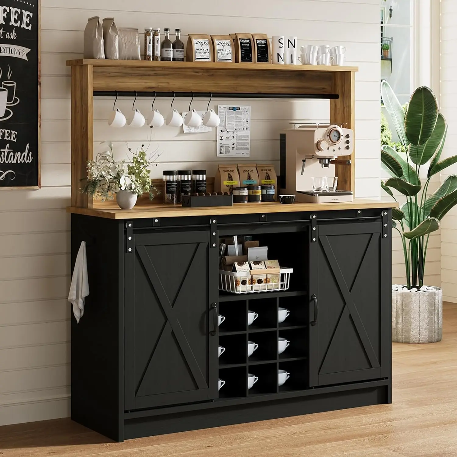 Farmhouse Coffee Bar Cabinet with Hutch, 47 Inch Buffet Cabinet with Storage, Wine Bar with 9 Wine Racks and 6, Customized
Farmhouse Coffee Bar Cabinet with Hutch, 47 Inch Buffet Cabinet with Storage, Wine Bar with 9 Wine Racks and 6, Customized
