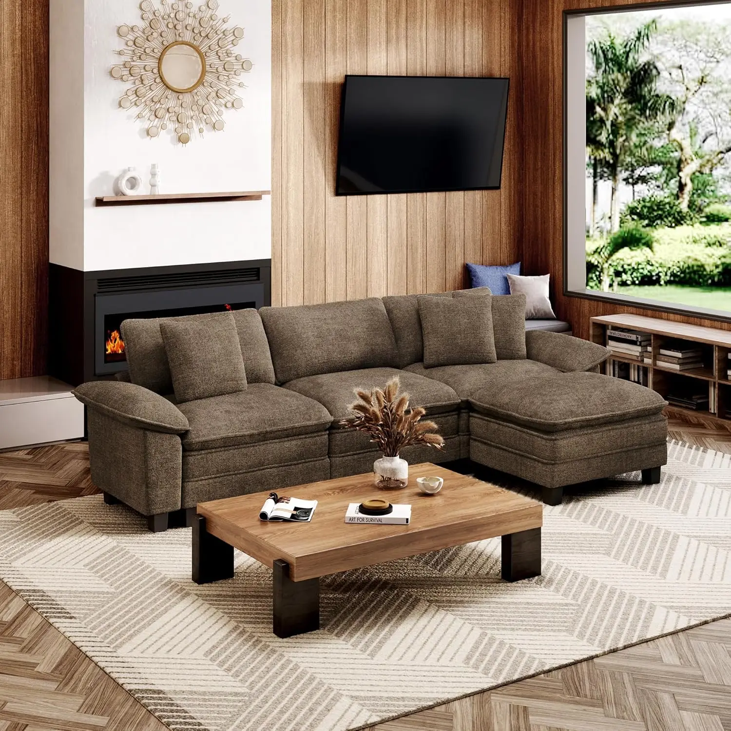 123-Inch L Shaped Sectional Sofa with Cloud Cushions, Deep Seat Modular Couch Set w/ 4 Seats & 1 Ottomans,, Customized
123-Inch L Shaped Sectional Sofa with Cloud Cushions, Deep Seat Modular Couch Set w/ 4 Seats & 1 Ottomans,, Customized