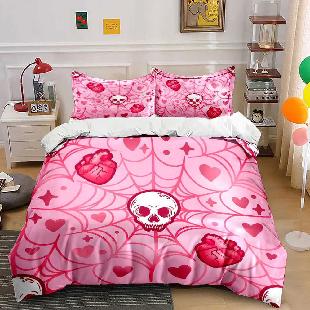 Pink background hearts and skulls Pattern Duvet Cover Set Digital Print Colorful Polyester Bedding with Zipper Closur for gifts
Pink background hearts and skulls Pattern Duvet Cover Set Digital Print Colorful Polyester Bedding with Zipper Closur for gifts