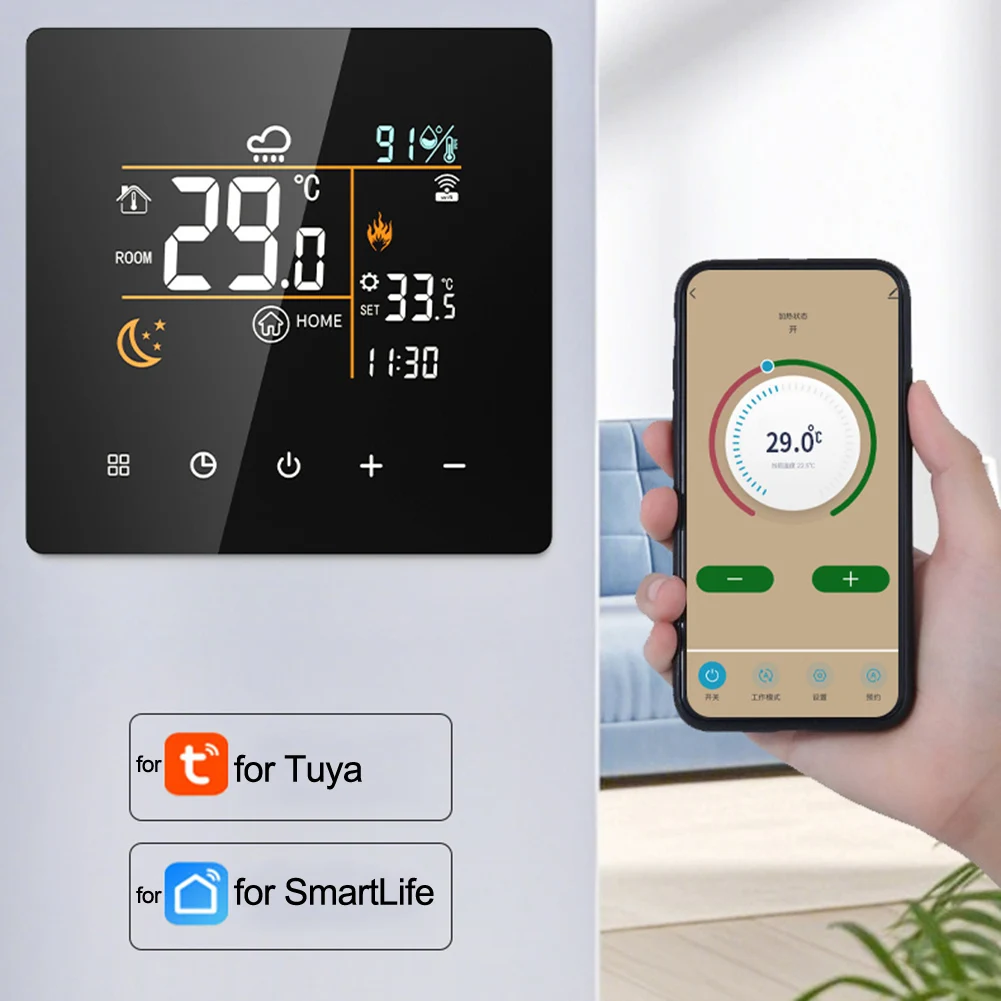 Smart Thermostat and Hygrometer Digital Controller with WiFi for Tuya Smart System Featuring Safety and Scheduling Features
Smart Thermostat and Hygrometer Digital Controller with WiFi for Tuya Smart System Featuring Safety and Scheduling Features