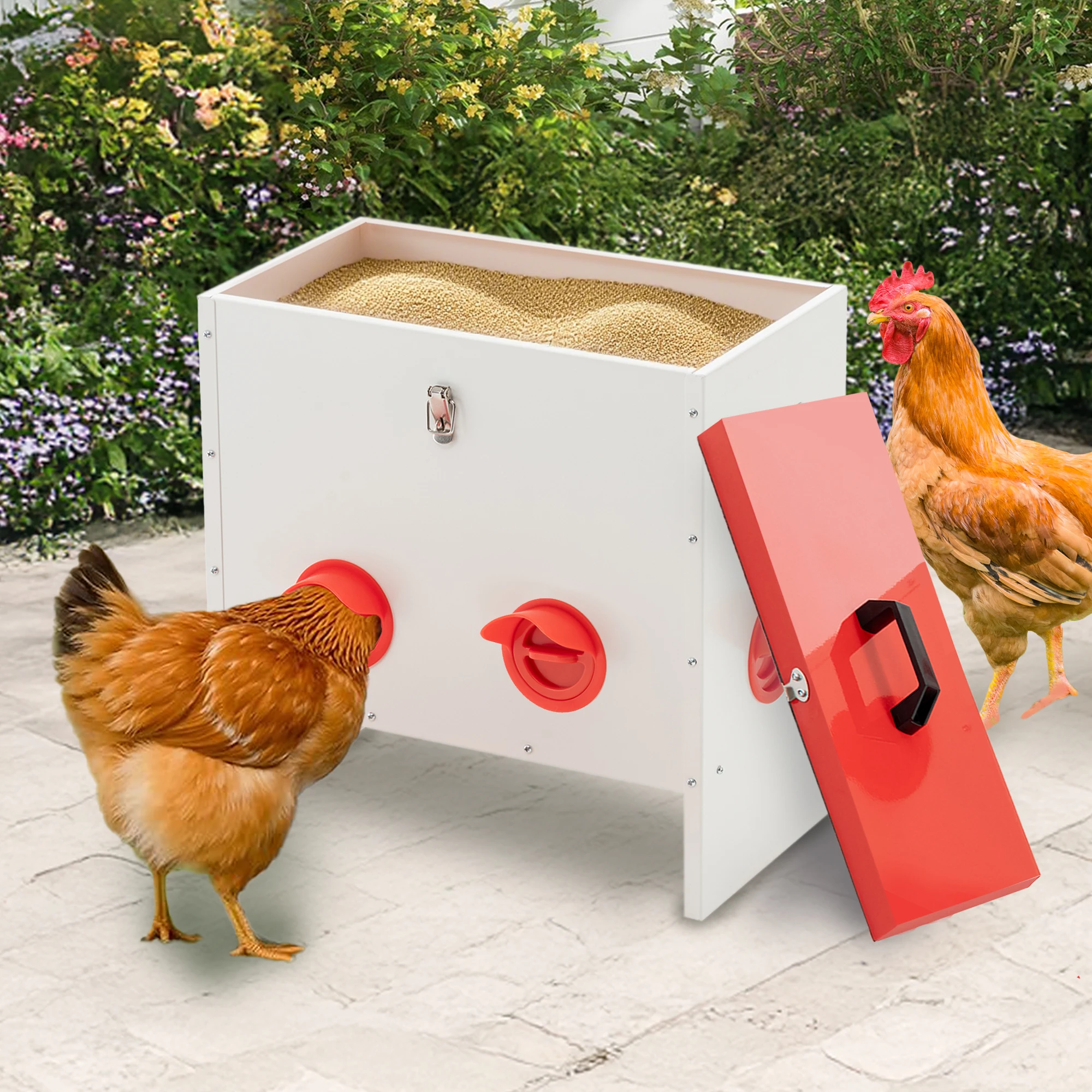 Multi-Size Metal Poultry Feeder, Rat Proof No Waste Chicken Feed Box with Carry Handles & Elevated Stand for Chicken Duck Goose
Multi-Size Metal Poultry Feeder, Rat Proof No Waste Chicken Feed Box with Carry Handles & Elevated Stand for Chicken Duck Goose