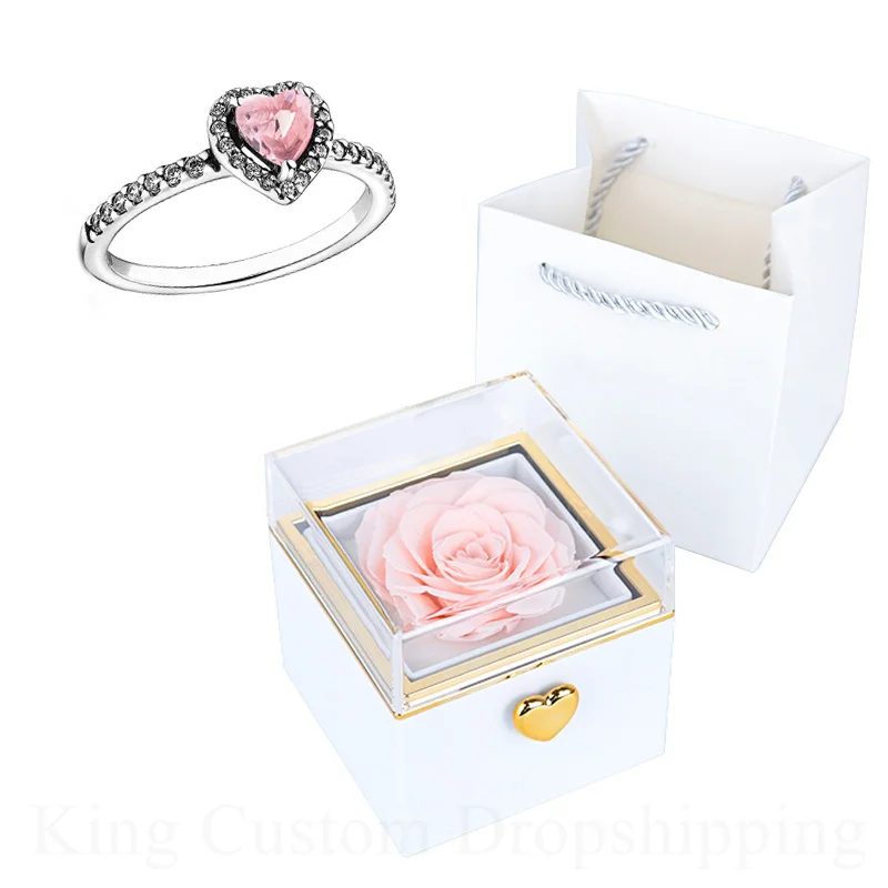 Magical Rotation Luxury Ring Eternal Real Rose box Exquisite Women Shiny Heart Series Ring Valentine's day Gift for Lover 
Magical Rotation Luxury Ring Eternal Real Rose box Exquisite Women Shiny Heart Series Ring Valentine's day Gift for Lover