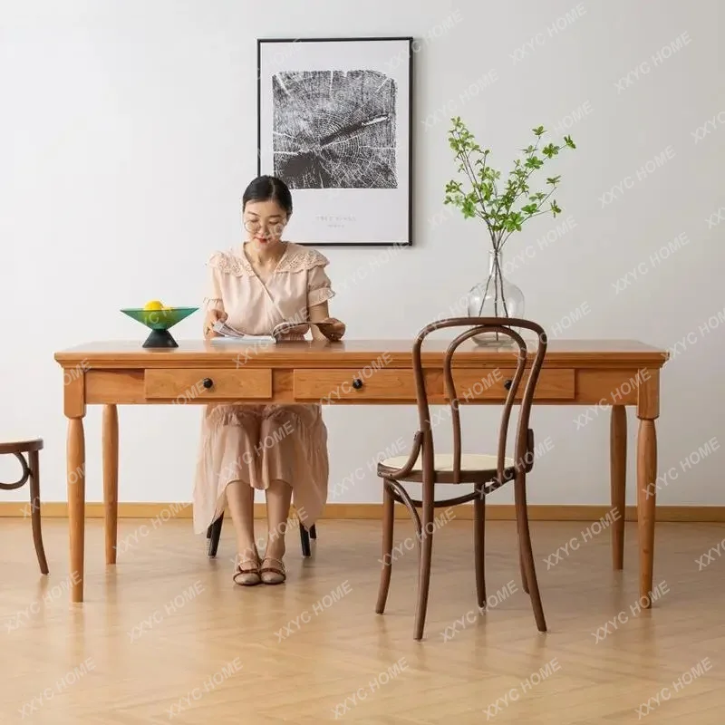 L solid wood dining table and chairs household small apartment retro cherry wood desk
L solid wood dining table and chairs household small apartment retro cherry wood desk