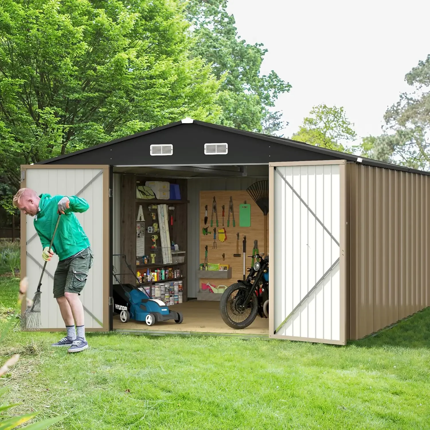 10 x 10 FT Shed Outdoor Storage Shed Metal Garden with Lockable Door Outside Waterproof Tool Shed for Backyard
10 x 10 FT Shed Outdoor Storage Shed Metal Garden with Lockable Door Outside Waterproof Tool Shed for Backyard