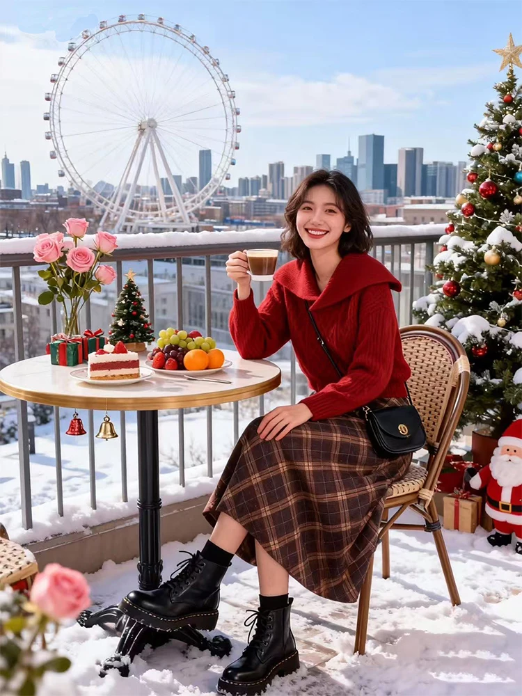 Красная юбка трапециевидной формы с высокой талией, тематический свитер и комплект юбки Cisas, женская модная повседневная зимняя коллекция
Красная юбка трапециевидной формы с высокой талией, тематический свитер и комплект юбки Cisas, женская модная повседневная зимняя коллекция