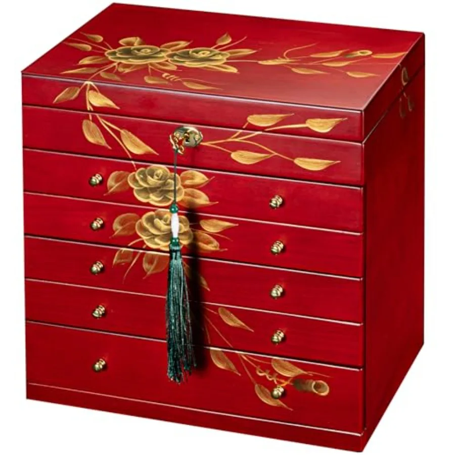 Hand-drawn rose wood jewelry box 6-Layer Jewelry Organizer for womenLarge capacity jewelry storage box with lock in red color s
Hand-drawn rose wood jewelry box 6-Layer Jewelry Organizer for womenLarge capacity jewelry storage box with lock in red color s