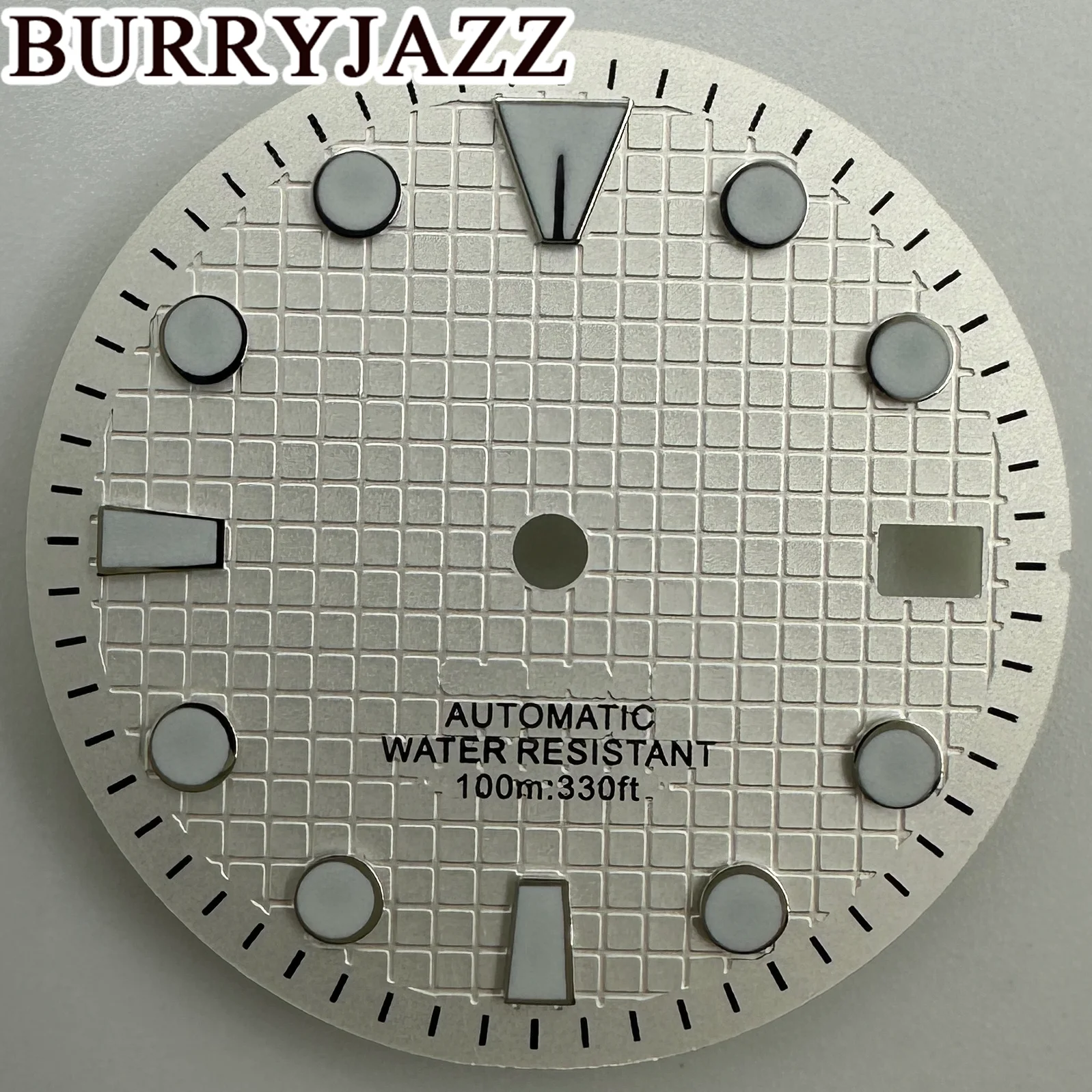 BURRYJAZZ 29mm No Logo NH35 Watch Dials Silver Dial Green Luminous Fit 3 O'clock 3.8 O'clock Case Crown
BURRYJAZZ 29mm No Logo NH35 Watch Dials Silver Dial Green Luminous Fit 3 O'clock 3.8 O'clock Case Crown