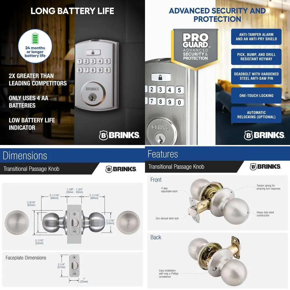 Усовершенствованный умный электронный дверной замок с функцией Deadbolt, 50 кодов доступа, автоматическая блокировка, отделка из матового никеля
Усовершенствованный умный электронный дверной замок с функцией Deadbolt, 50 кодов доступа, автоматическая блокировка, отделка из матового никеля