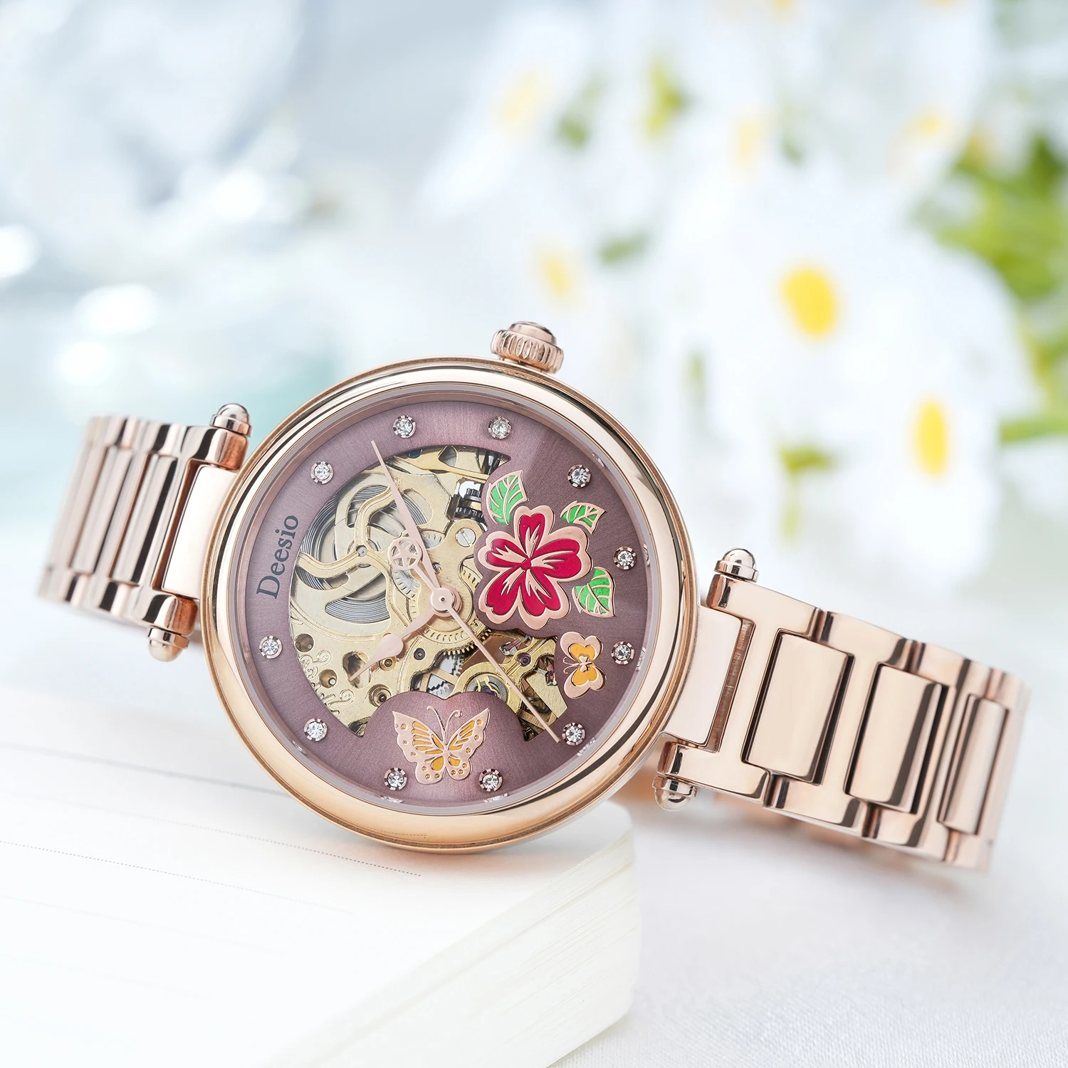 Deesio Butterfly Floral Skeleton Dial Ladies Mechanical Watch Stainless Steel Band 3ATM Waterproof Dress Wristwatch Elegant Gift
Deesio Butterfly Floral Skeleton Dial Ladies Mechanical Watch Stainless Steel Band 3ATM Waterproof Dress Wristwatch Elegant Gift