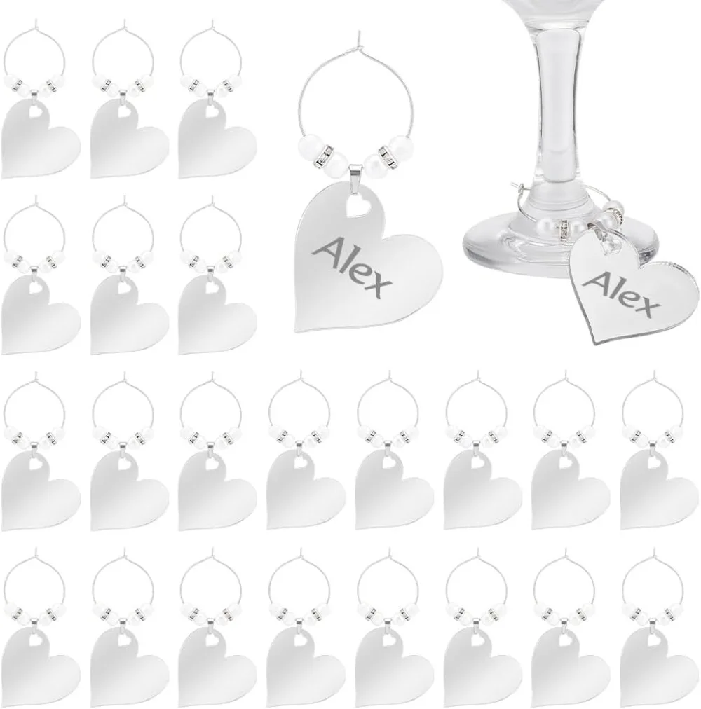24pcs Acrylic Wine Glass Charm Heart Silver Wine Glass Name Tag Smooth Drink Markers for Valentine's Day Stem Glasses making kit
24pcs Acrylic Wine Glass Charm Heart Silver Wine Glass Name Tag Smooth Drink Markers for Valentine's Day Stem Glasses making kit