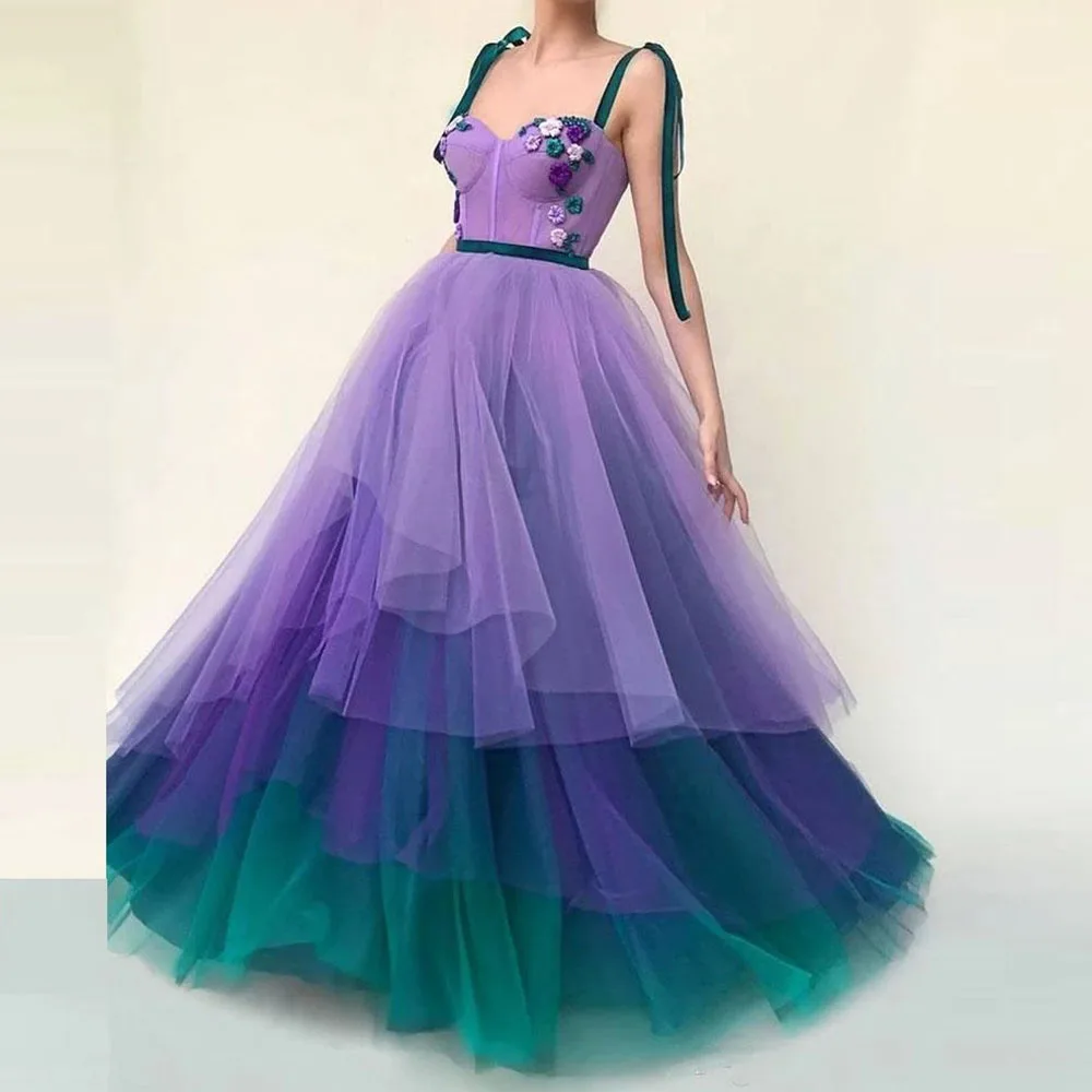 Colorful Tiered Tulle Evening Dresses Elegant Sweetheart Colorful Flower Sleevesless Formal Party Dress A-line vestidos de noche
Colorful Tiered Tulle Evening Dresses Elegant Sweetheart Colorful Flower Sleevesless Formal Party Dress A-line vestidos de noche