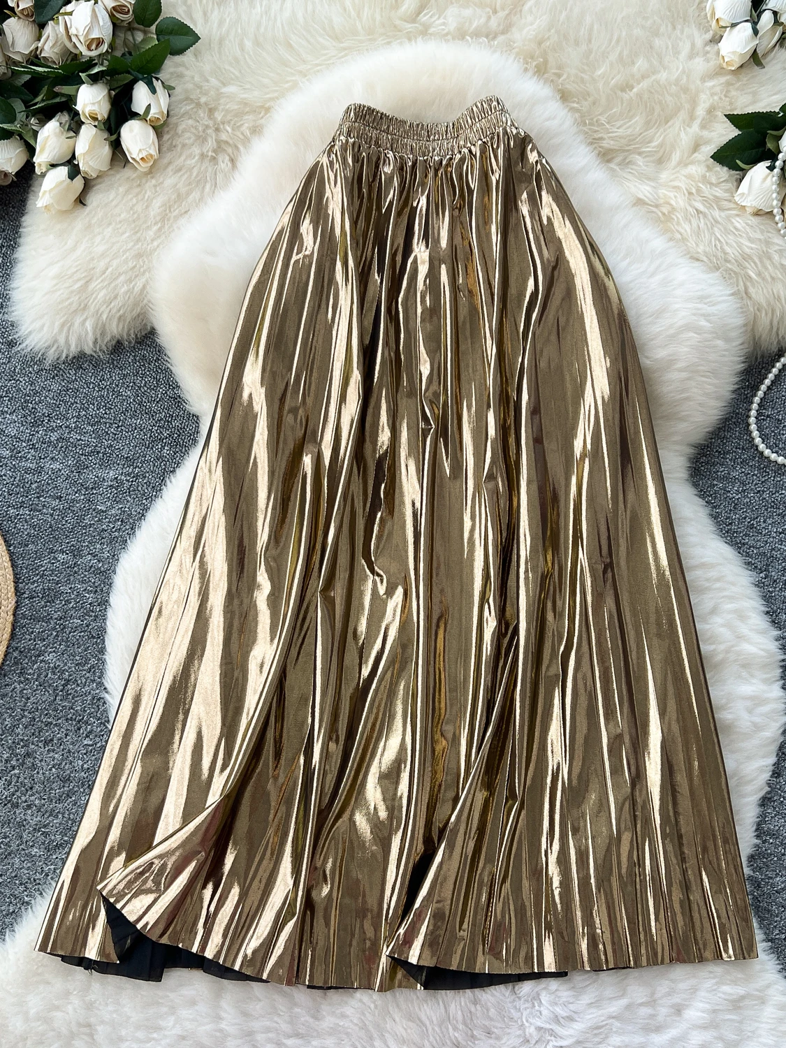 Ele Mid-Length Midi Skirt Women's Faionable Slimming Elastic Waist Metal Tone Sensation Autumn Season Versatile Dr
Ele Mid-Length Midi Skirt Women's Faionable Slimming Elastic Waist Metal Tone Sensation Autumn Season Versatile Dr