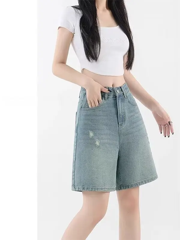 High Waist Light Wash Denim Shorts Women's Summer New Style Skinny plus Size Pear Shape Body Loose Wide Leg Pants
High Waist Light Wash Denim Shorts Women's Summer New Style Skinny plus Size Pear Shape Body Loose Wide Leg Pants