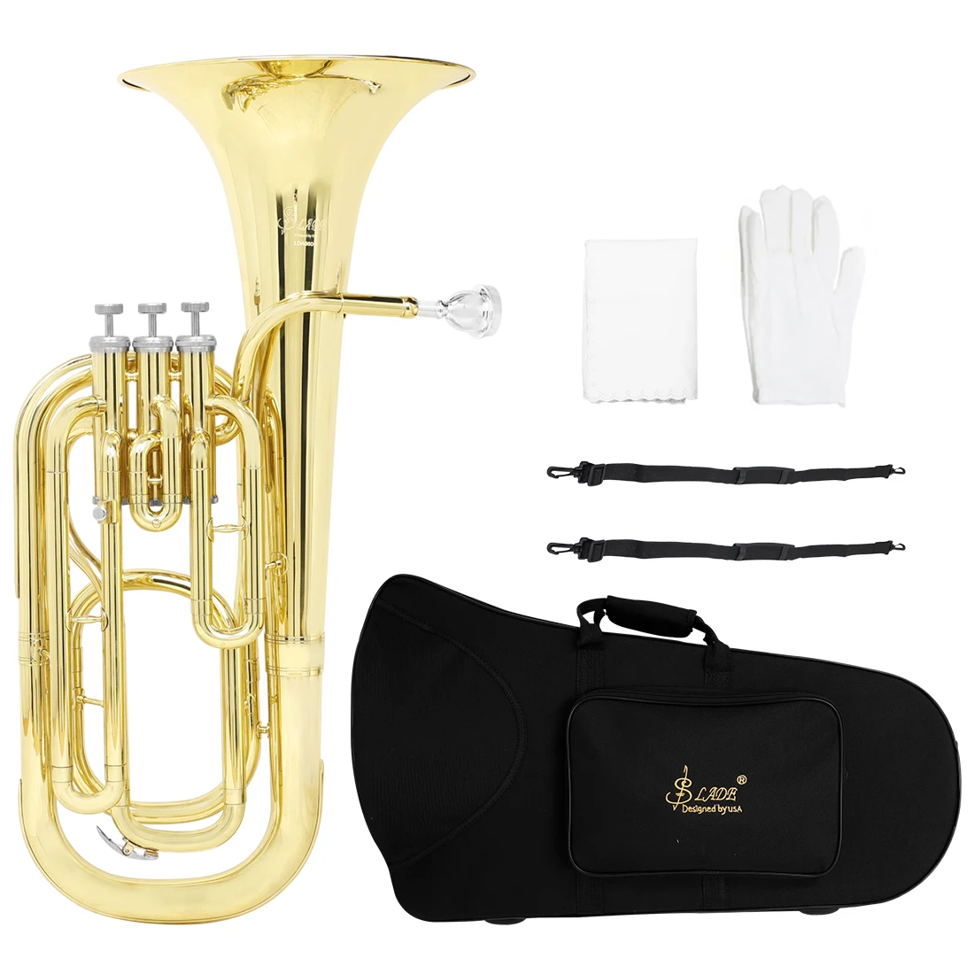 SLADE Bb Euphonium, 3-клавишный вертикальный ключ, тенорский рог, латунный корпус, баритонный рожок, духовой инструмент с футляром, перчатки, ткань для чистки
SLADE Bb Euphonium, 3-клавишный вертикальный ключ, тенорский рог, латунный корпус, баритонный рожок, духовой инструмент с футляром, перчатки, ткань для чистки