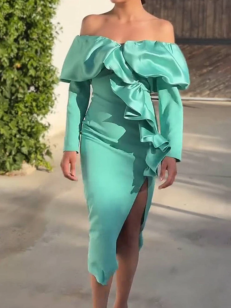 Off Shoulder Party Dresses Green Long Sleeve Slim Fit High Slit Flunced Women Birthday Cocktail Midi Gowns Outfits for Ladies
Off Shoulder Party Dresses Green Long Sleeve Slim Fit High Slit Flunced Women Birthday Cocktail Midi Gowns Outfits for Ladies