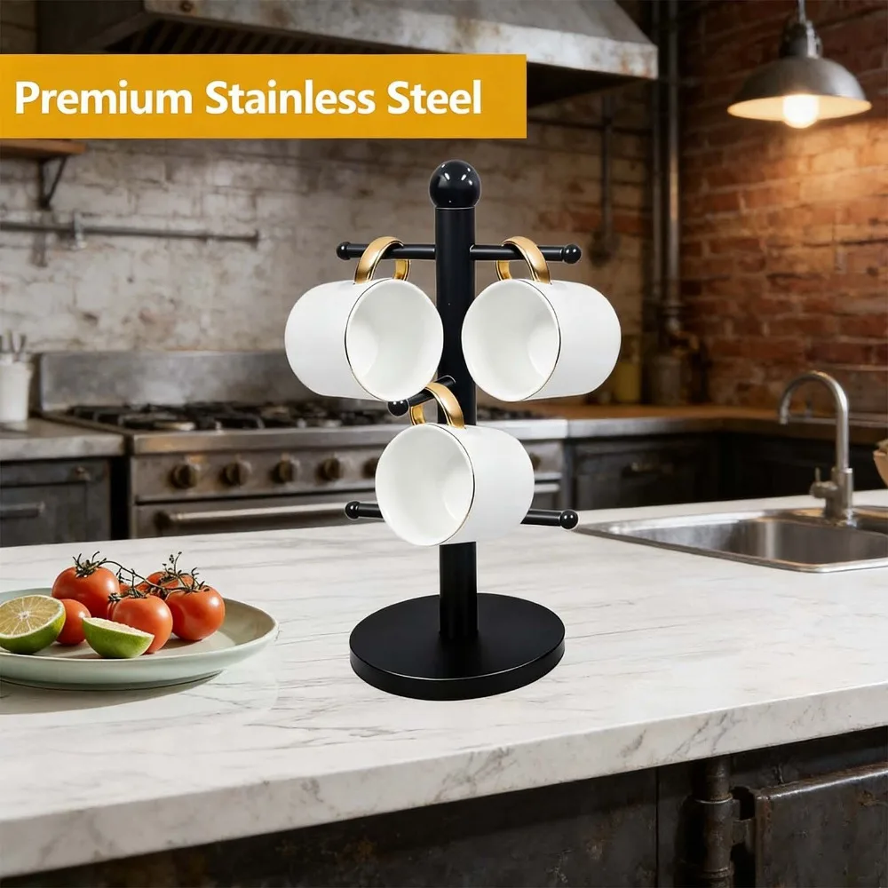 Durable Stainless Steel Mug Tree Stand Silver 6 Hook Coffee/Tea Cup Rack Drinkware Shelf Cup Hanging Display for Countertop
Durable Stainless Steel Mug Tree Stand Silver 6 Hook Coffee/Tea Cup Rack Drinkware Shelf Cup Hanging Display for Countertop