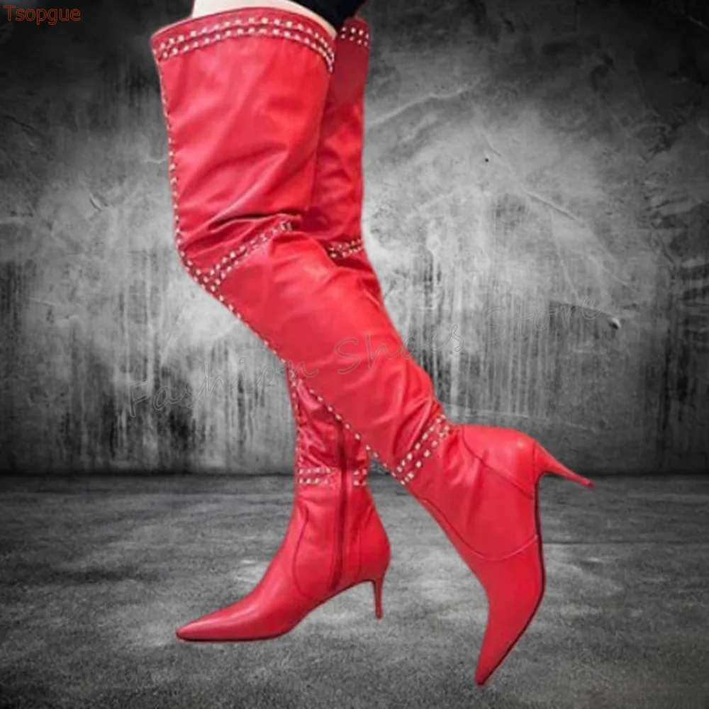 Red Rivet Decor Side Zipper Boots Pointed Toe Stilettos High Heels High Heel Shoes for Women Heels 2025 New Zapatos Para Mujere
Red Rivet Decor Side Zipper Boots Pointed Toe Stilettos High Heels High Heel Shoes for Women Heels 2025 New Zapatos Para Mujere