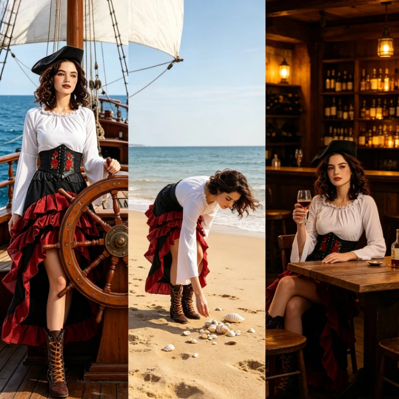 Women’s Medieval Pirate Captain Dress Renaissance Voyager Corset Gown with Ruffle Hem for Halloween&Cosplay
Women’s Medieval Pirate Captain Dress Renaissance Voyager Corset Gown with Ruffle Hem for Halloween&Cosplay