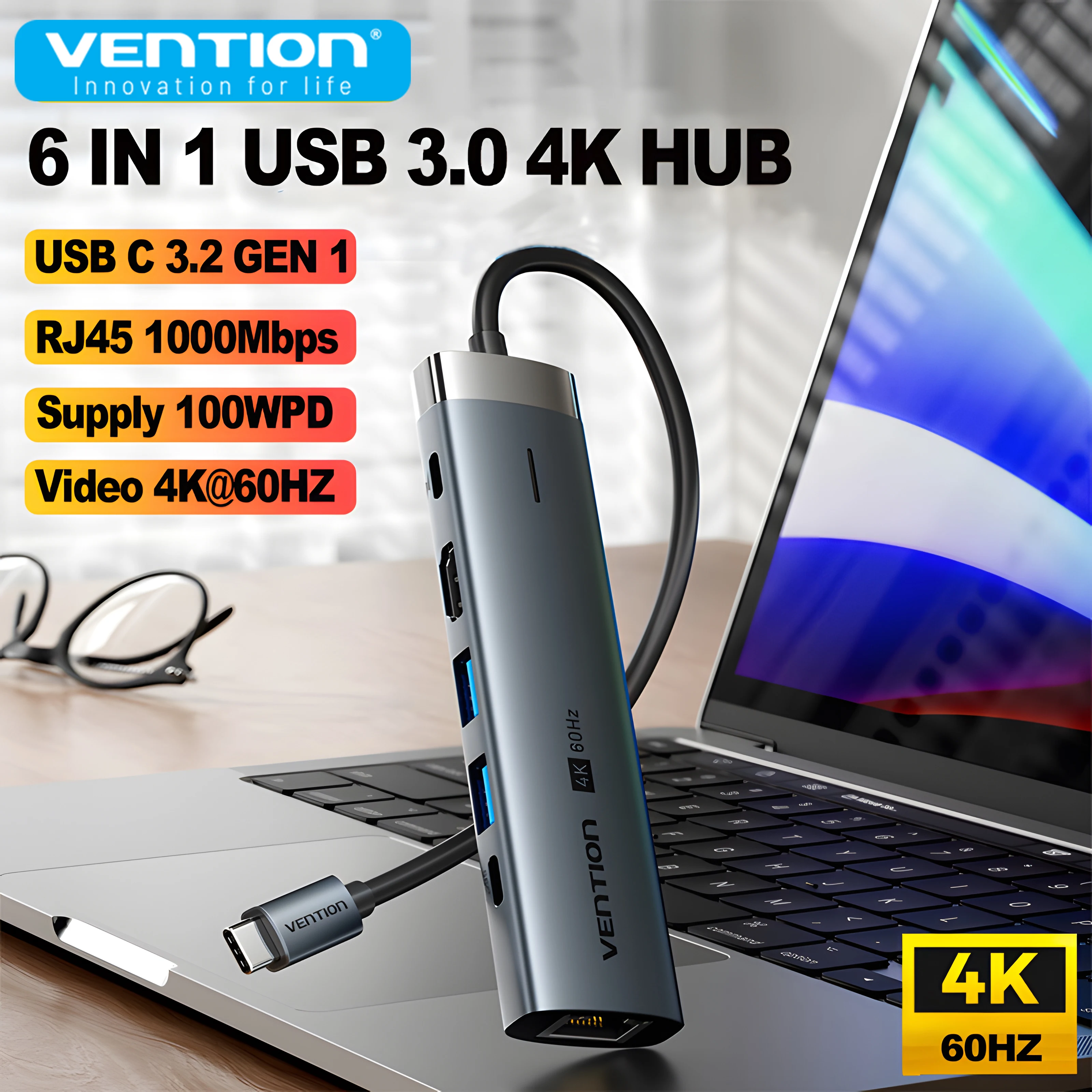 Vention Новый 6 в 1 USB 3.0 Тип C 100 Вт HUB 4K 60 Гц к HDMI RJ45 Сплиттер адаптер док-станции для MacBook iPad Samsung Xiao PC Laptop
Vention Новый 6 в 1 USB 3.0 Тип C 100 Вт HUB 4K 60 Гц к HDMI RJ45 Сплиттер адаптер док-станции для MacBook iPad Samsung Xiao PC Laptop