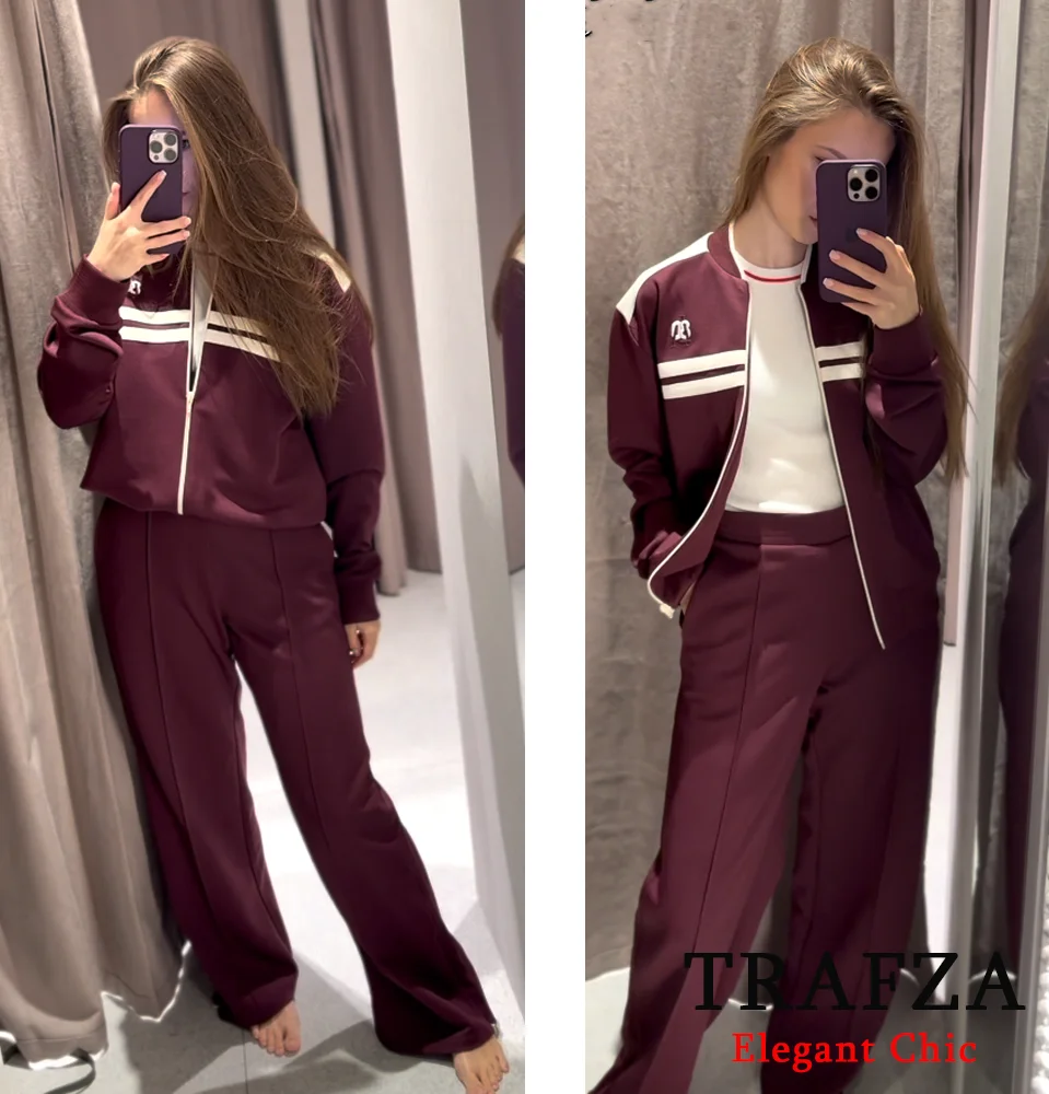 TRAFZA-Women Casual Jacket Set O-Neck Zipper Jacket Elastic OR Waist Pants New 2025 Spring High Street Vintage Burgundy Set
TRAFZA-Women Casual Jacket Set O-Neck Zipper Jacket Elastic OR Waist Pants New 2025 Spring High Street Vintage Burgundy Set