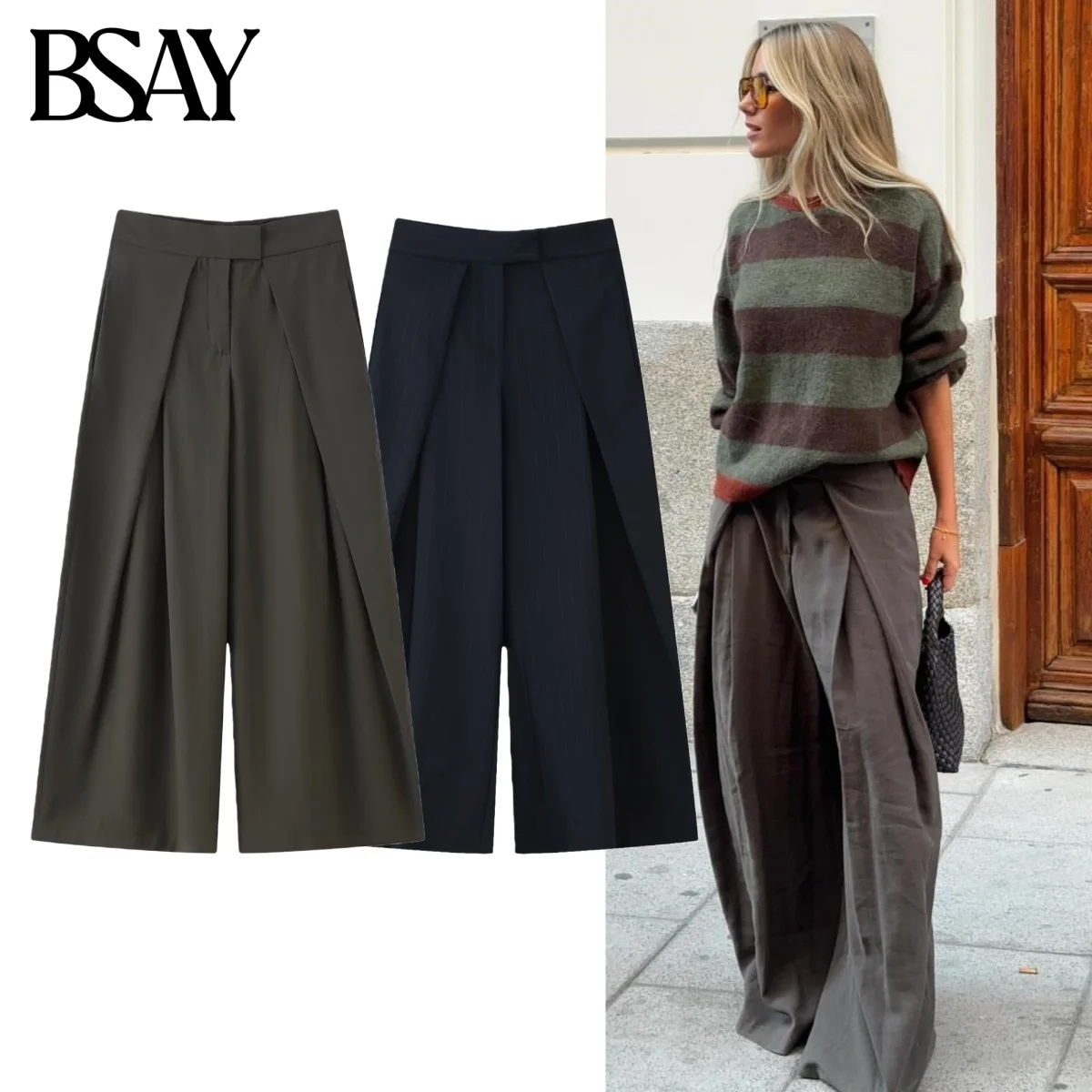 BSAY Pleated Pants for Women Fashion Autumn Winter New Solid Color Chic Female Elastic High Waist Wide Leg Trousers Mujer
BSAY Pleated Pants for Women Fashion Autumn Winter New Solid Color Chic Female Elastic High Waist Wide Leg Trousers Mujer