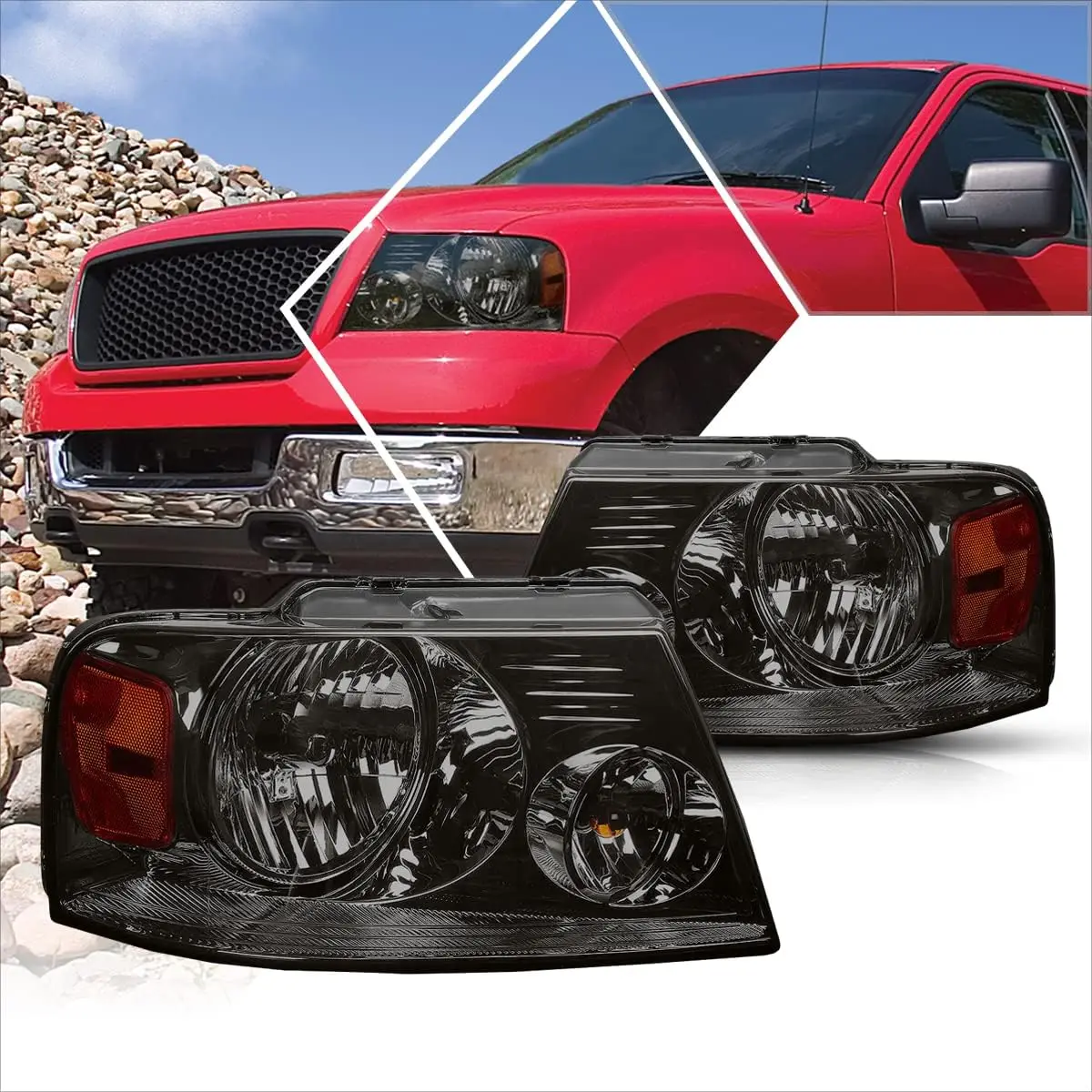 Сменные фары в сборе, 2 шт., совместимые с Ford F150 04-08/Lincoln Mark LT 06-08, дымчатые линзы/янтарный угол
Сменные фары в сборе, 2 шт., совместимые с Ford F150 04-08/Lincoln Mark LT 06-08, дымчатые линзы/янтарный угол