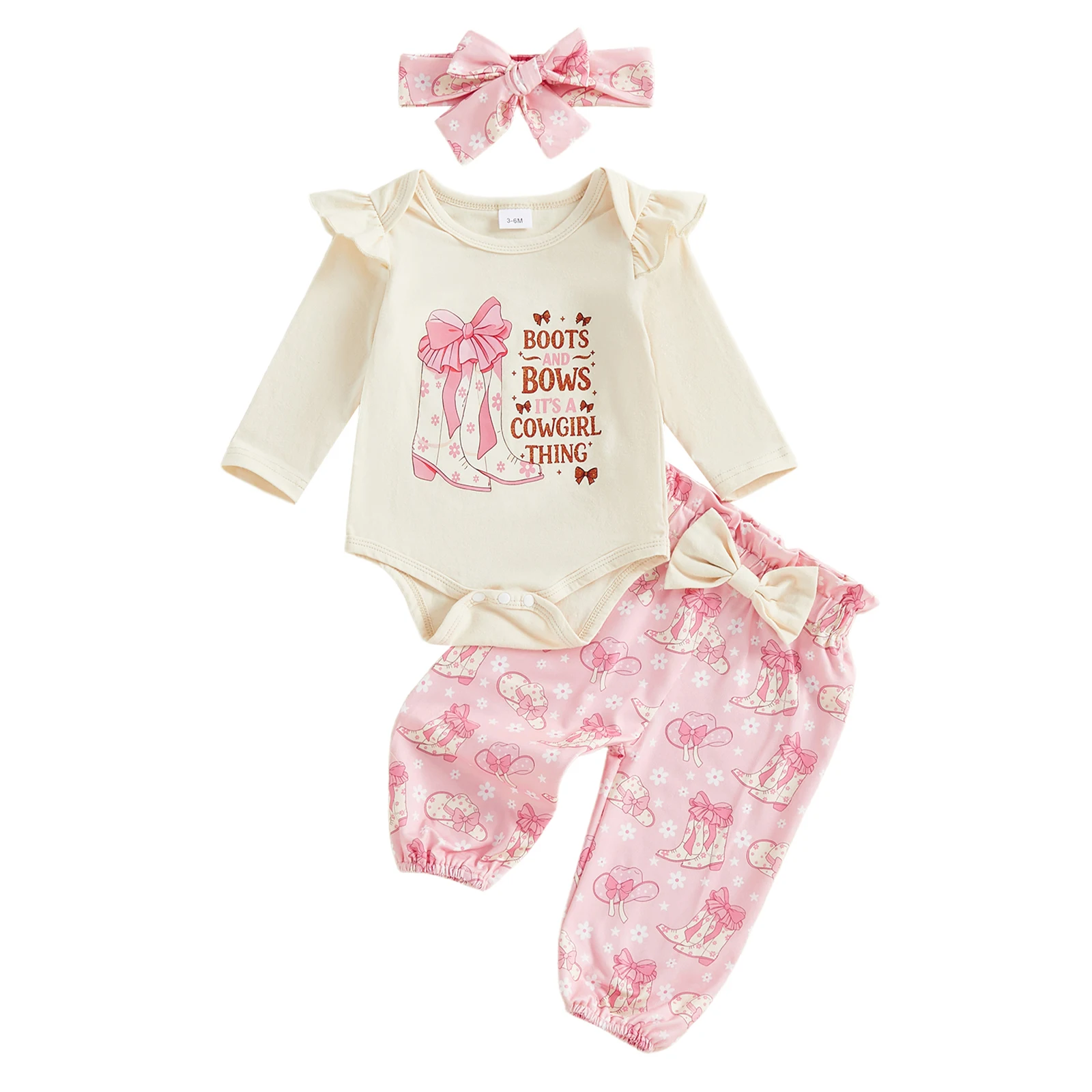 Baby Girl Western Outfit Boots Letter Long Sleeve Romper Bow Pants and Headband 3 Piece Spring Set
Baby Girl Western Outfit Boots Letter Long Sleeve Romper Bow Pants and Headband 3 Piece Spring Set