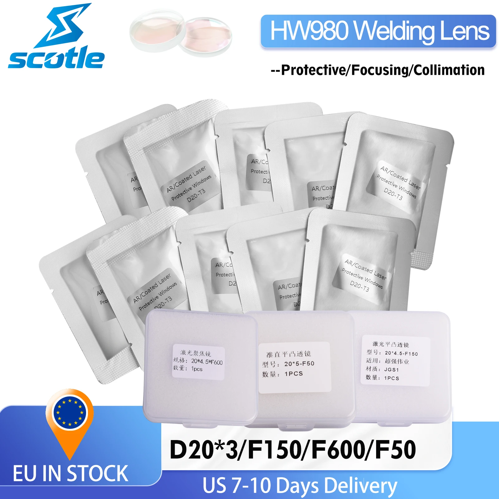 Laser Welding Protect Lens D20x3 F150 F600 Focusing Lens F50 Collimating Lens D20*3 for HW980 Head 1500W-3000W
Laser Welding Protect Lens D20x3 F150 F600 Focusing Lens F50 Collimating Lens D20*3 for HW980 Head 1500W-3000W